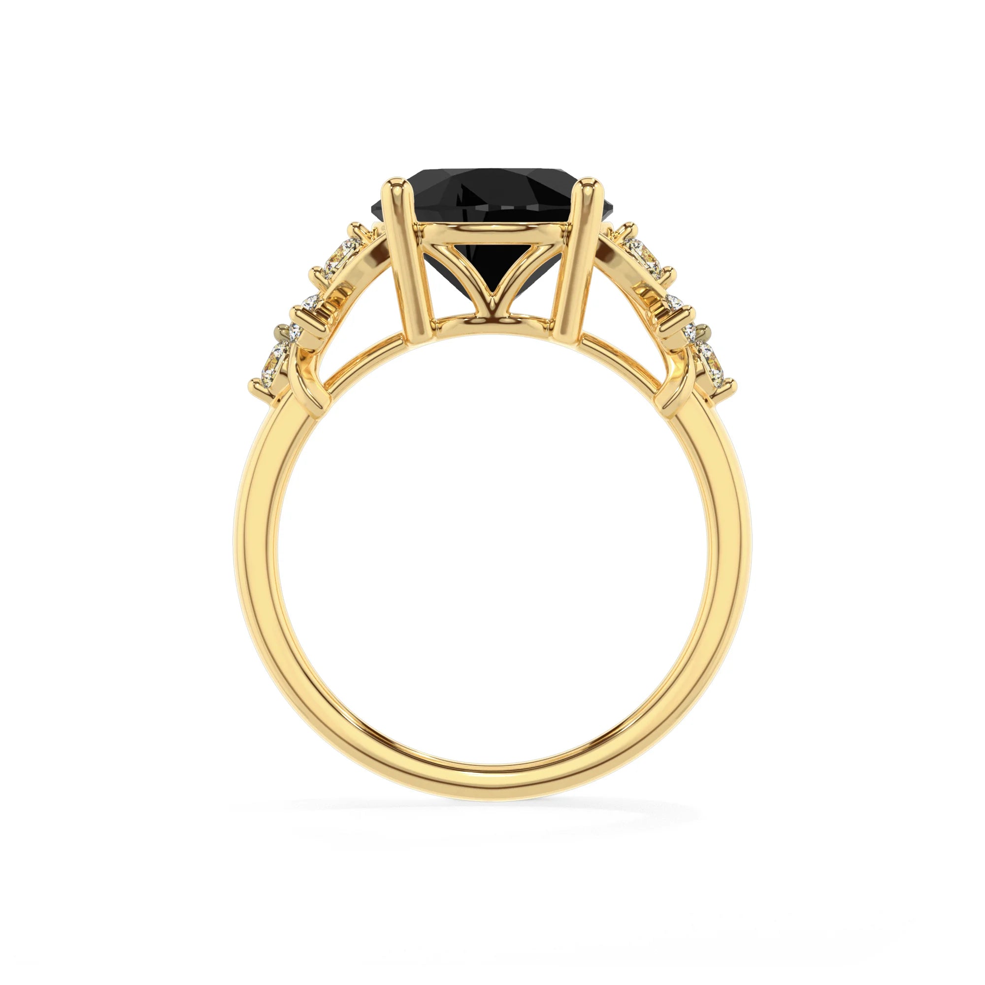 natural black-onyx round solitaire rings in yellow gold 