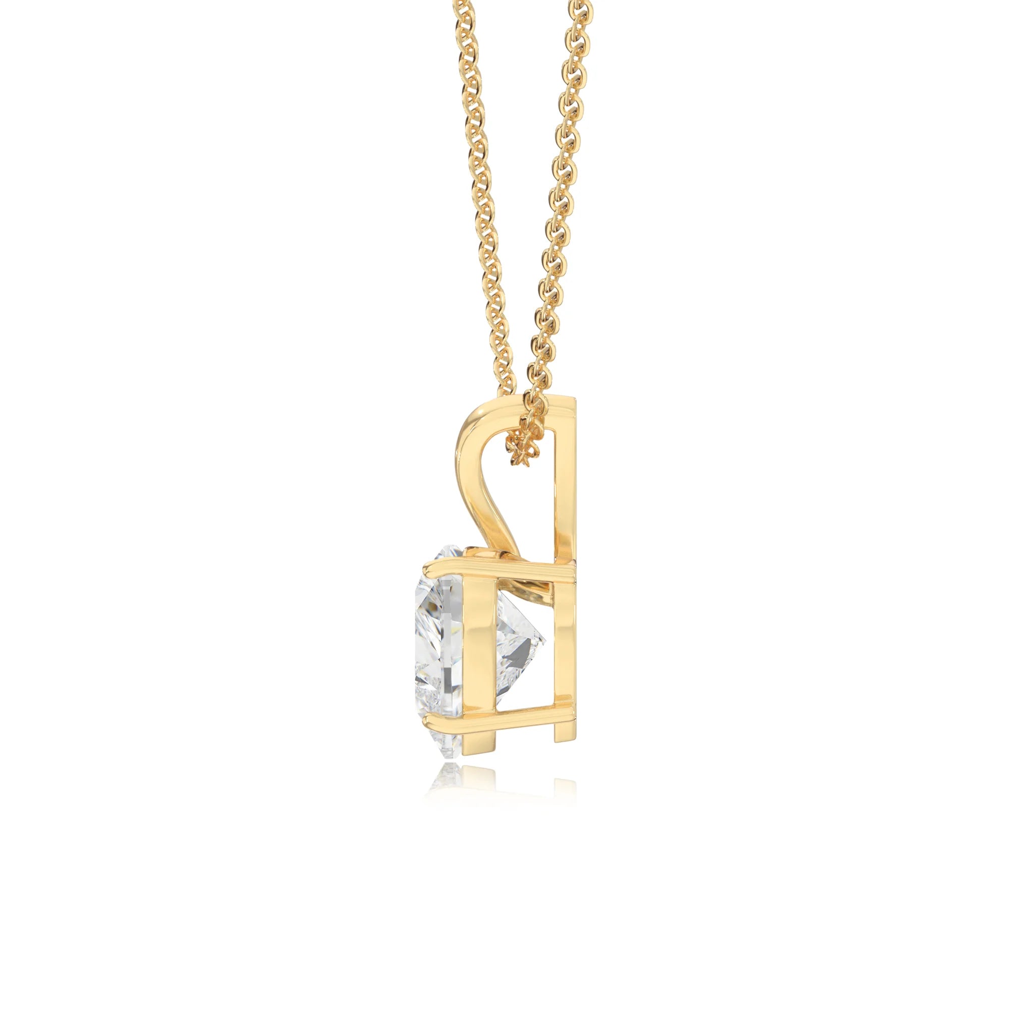 lab grown moissanite heart solitaire v-bale necklaces in yellow gold 
