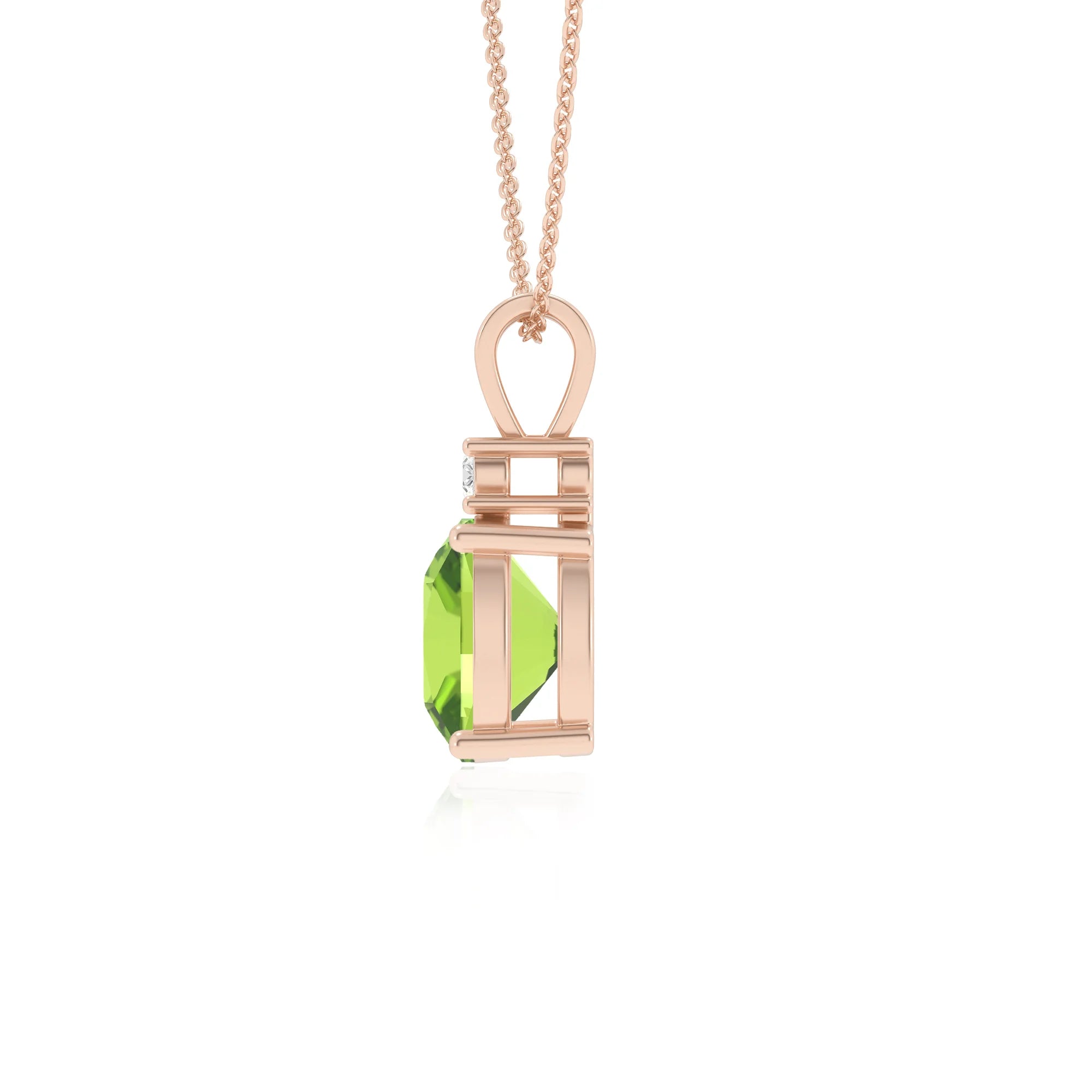 natural peridot cushion solitaire v-bale necklaces in rose gold 