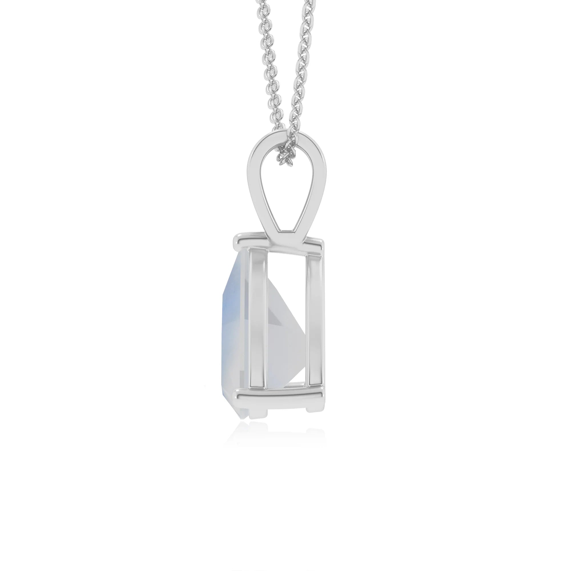 natural rainbow-moonstone trillion solitaire v-bale necklaces in sterling silver 