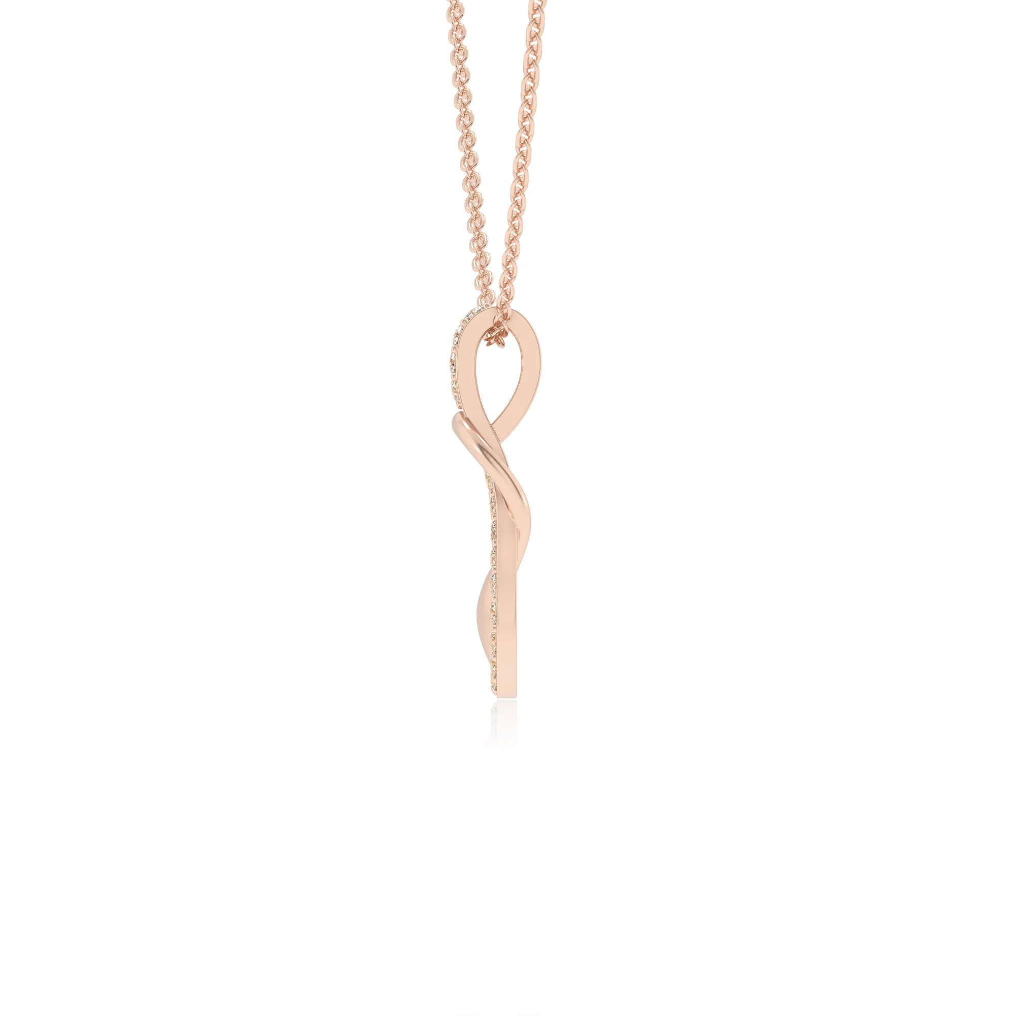 lab grown moissanite round infinity  v-bale necklaces in rose gold 