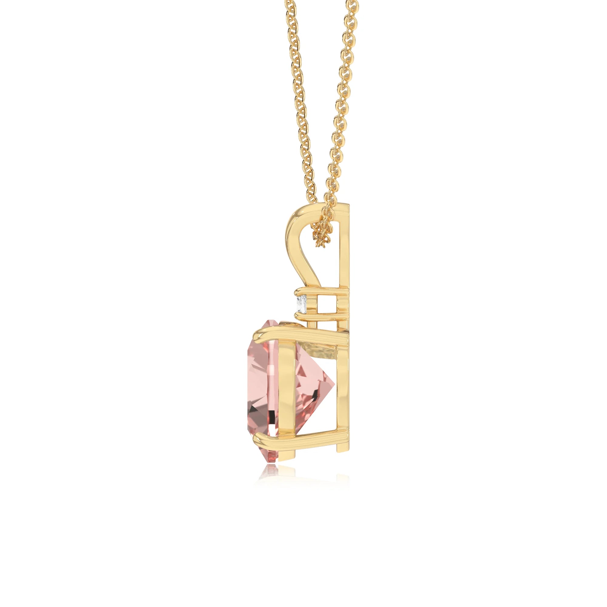 lab grown morganite heart solitaire v-bale necklaces in yellow gold 