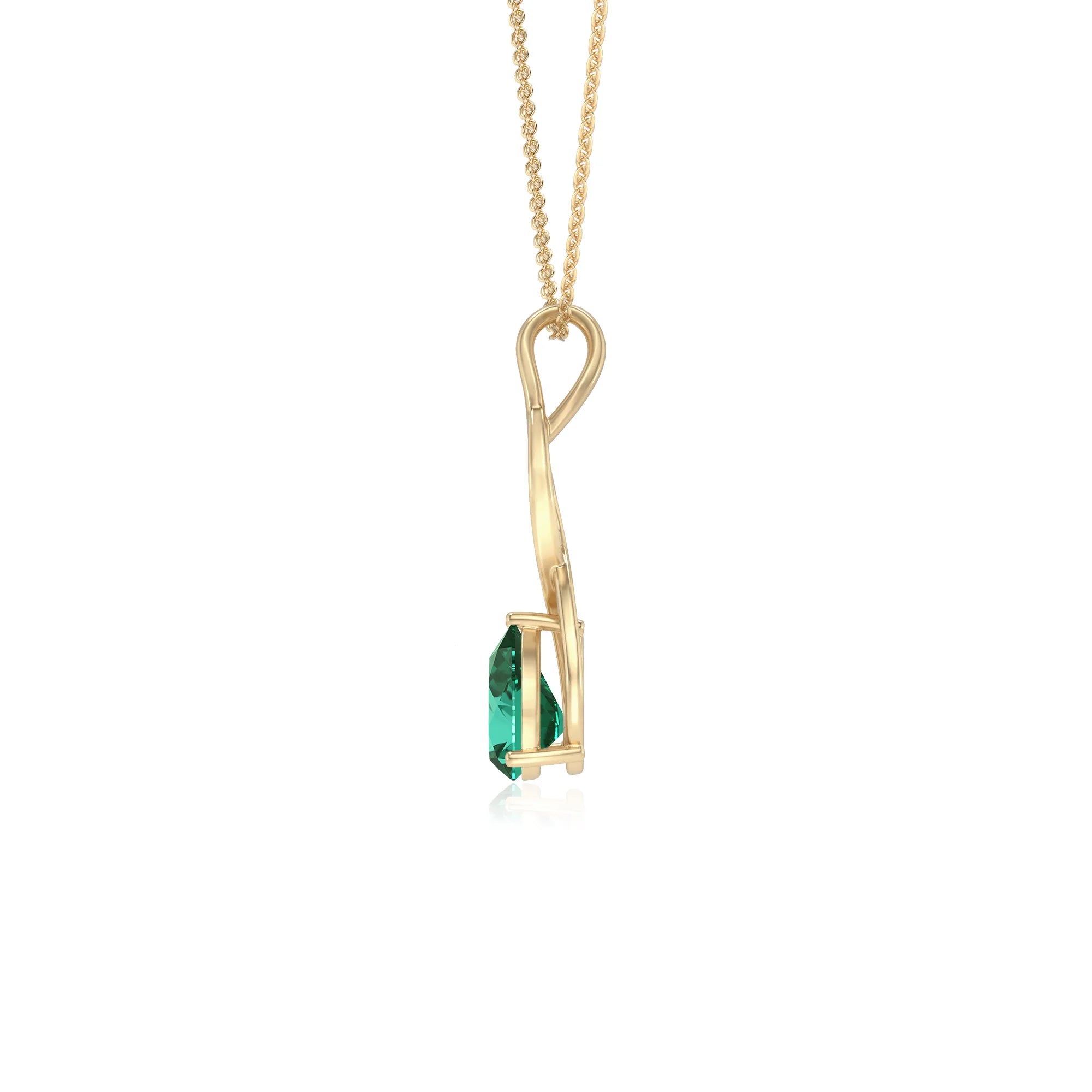 lab grown emerald pear solitaire necklaces in yellow gold 