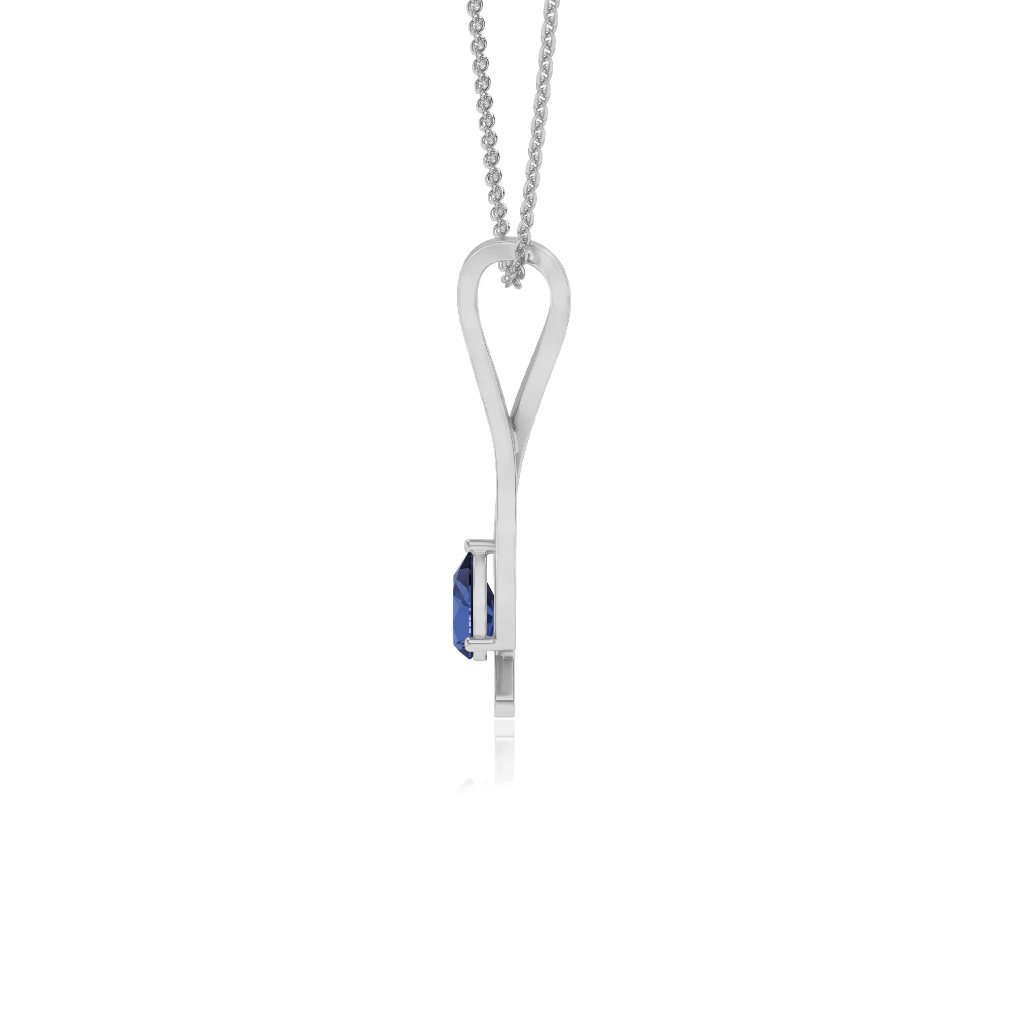lab grown blue-sapphire pear solitaire necklaces in white gold 