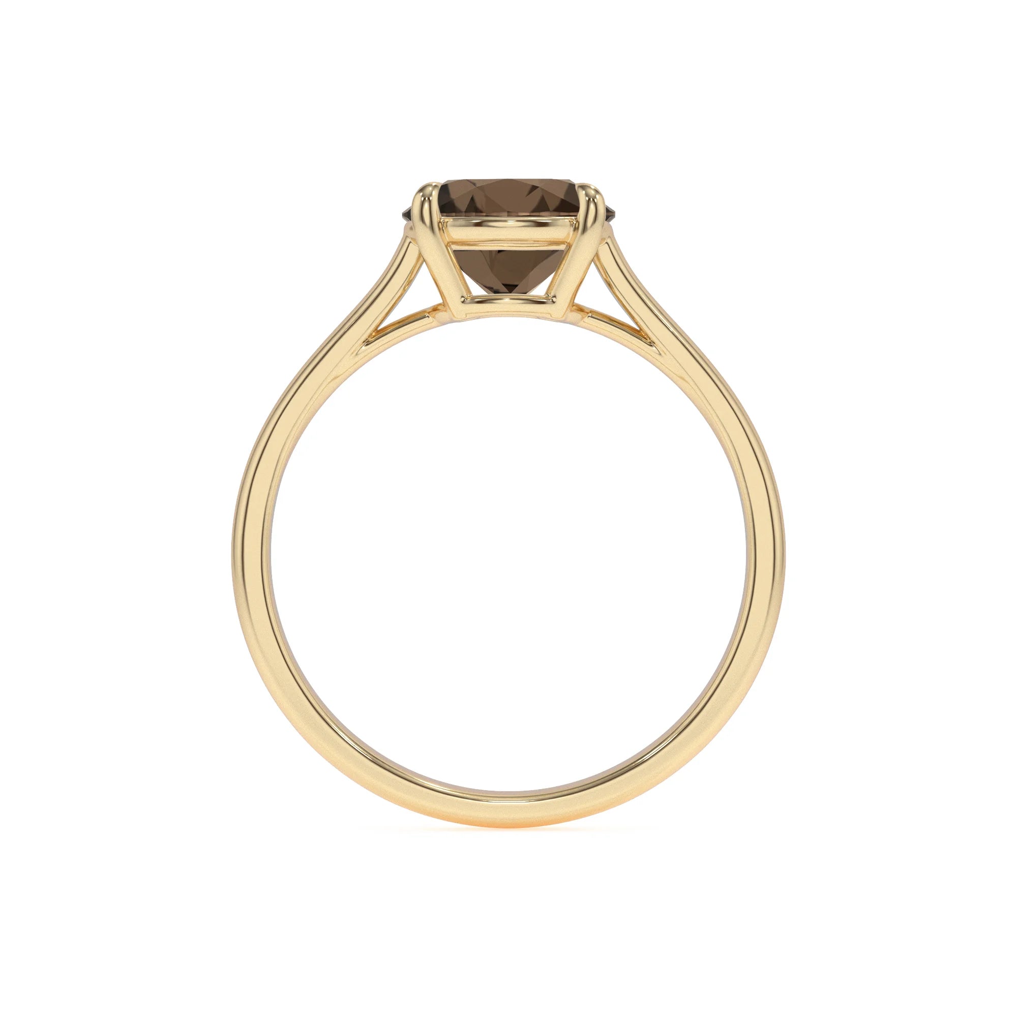 natural smoky-quartz round solitaire rings in yellow gold 