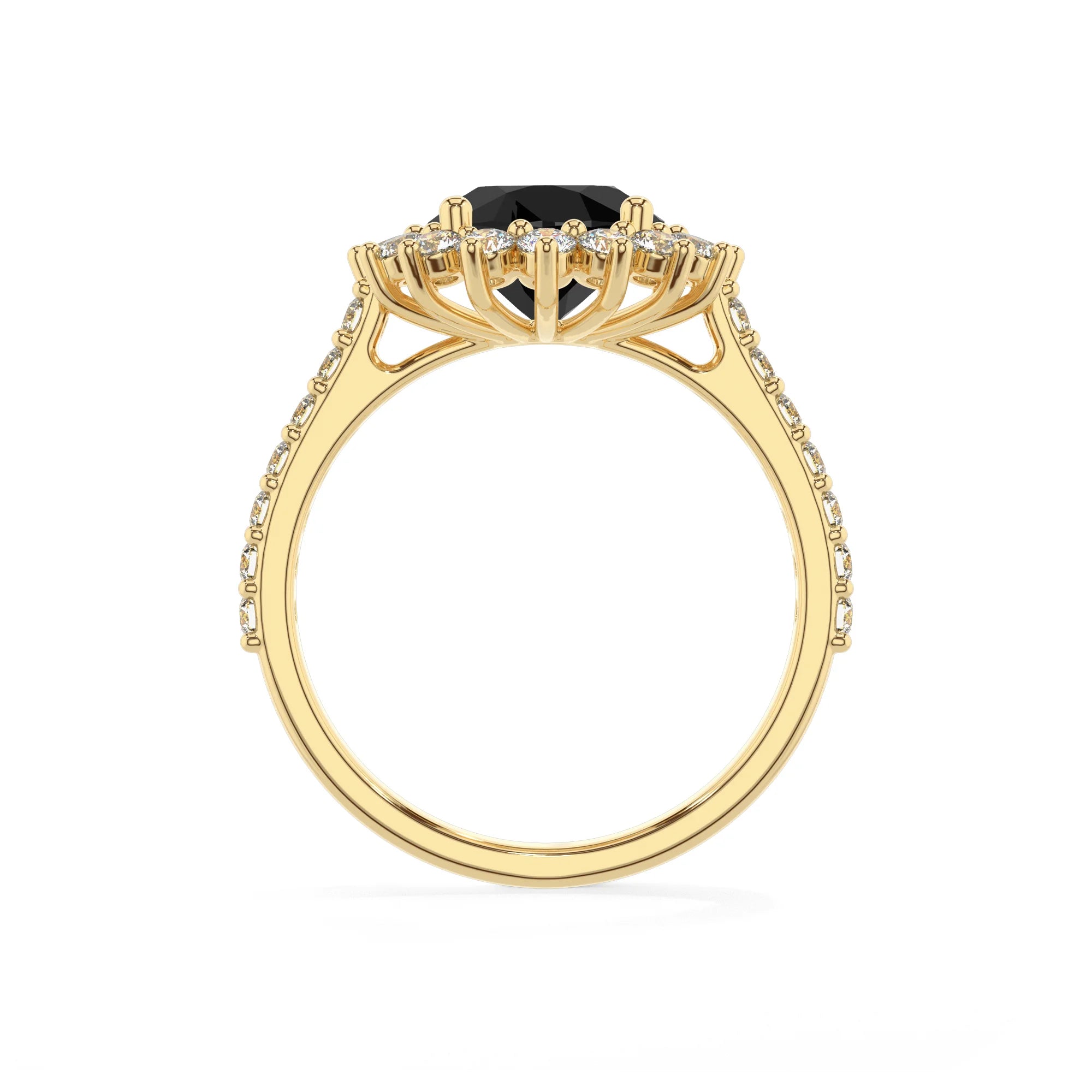natural black-onyx round solitaire rings in yellow gold 