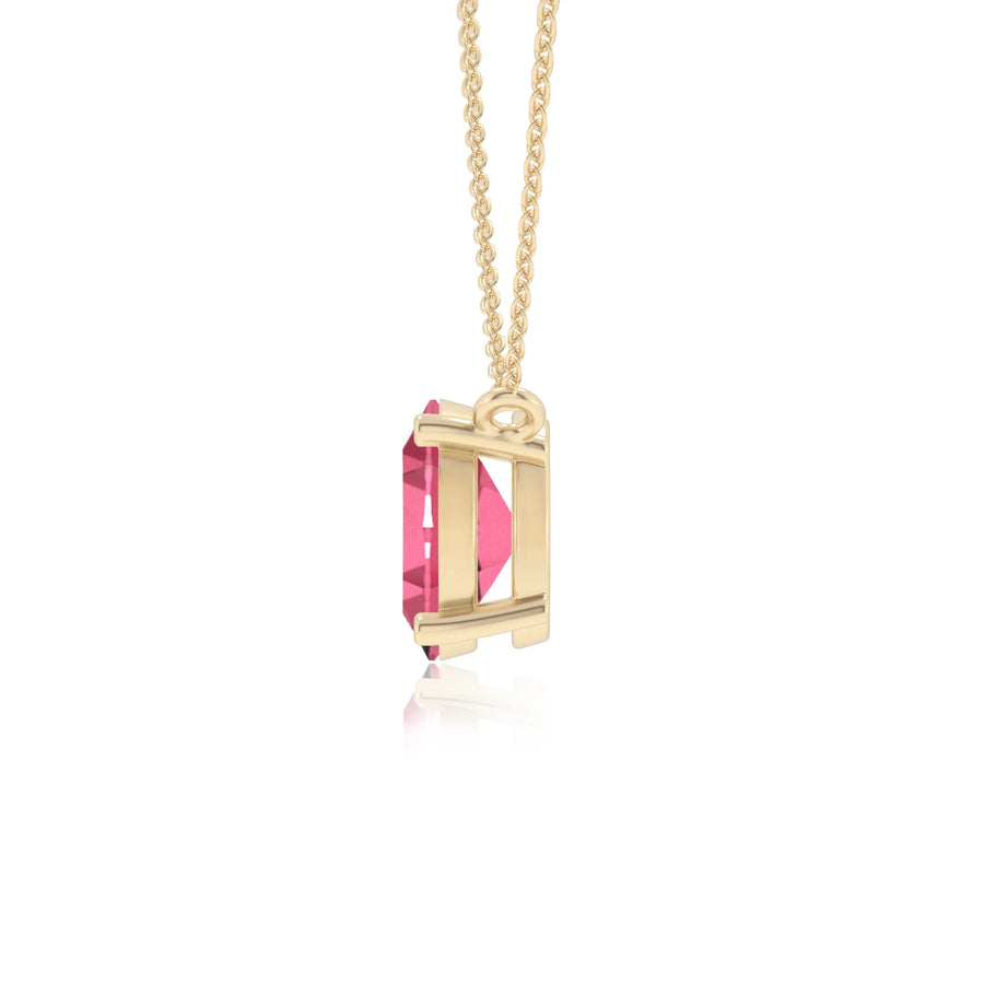 lab grown pink-tourmaline oval solitaire necklaces in yellow gold 