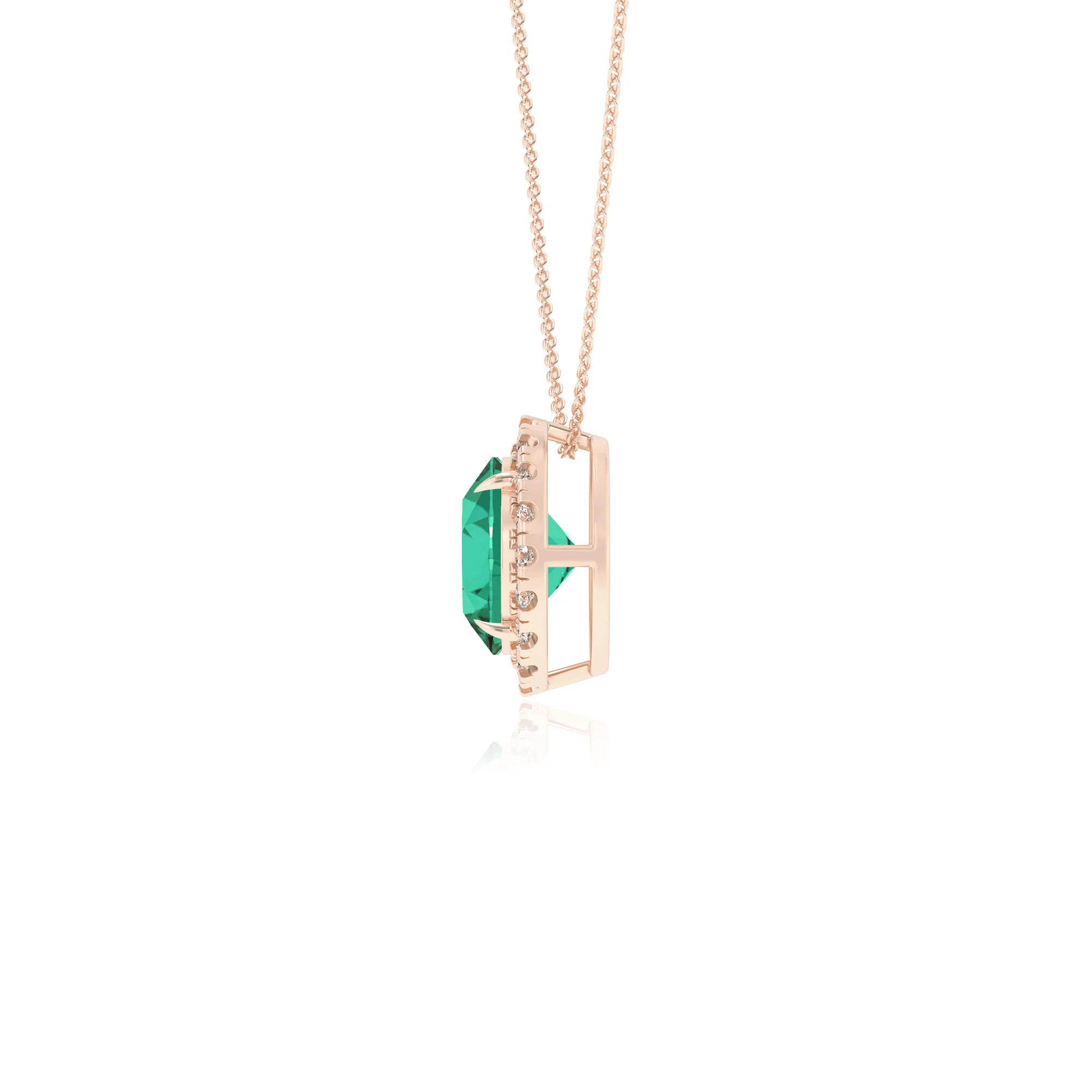 lab grown emerald round solitaire necklaces in rose gold 