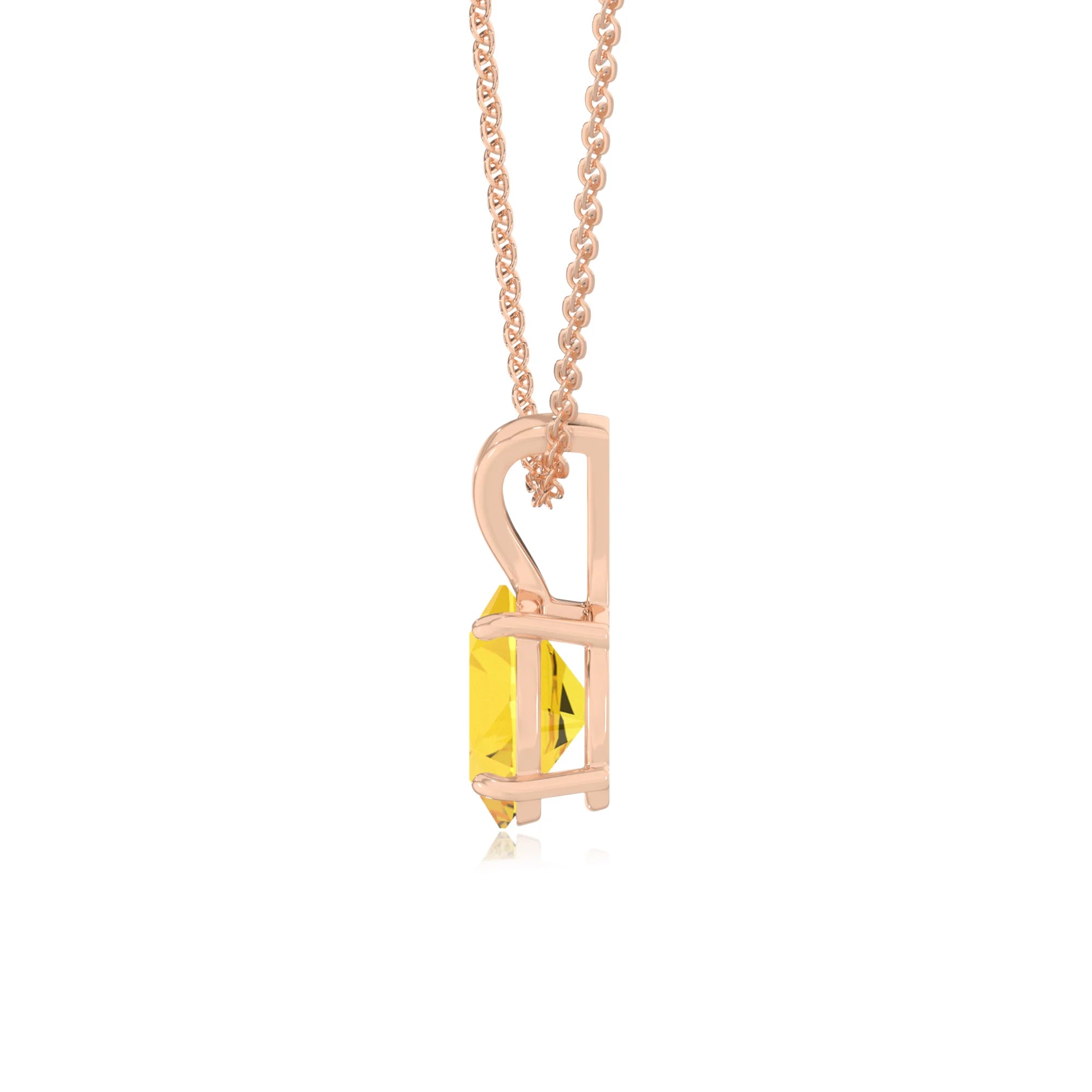 lab grown yellow-sapphire oval solitaire v-bale necklaces in rose gold 