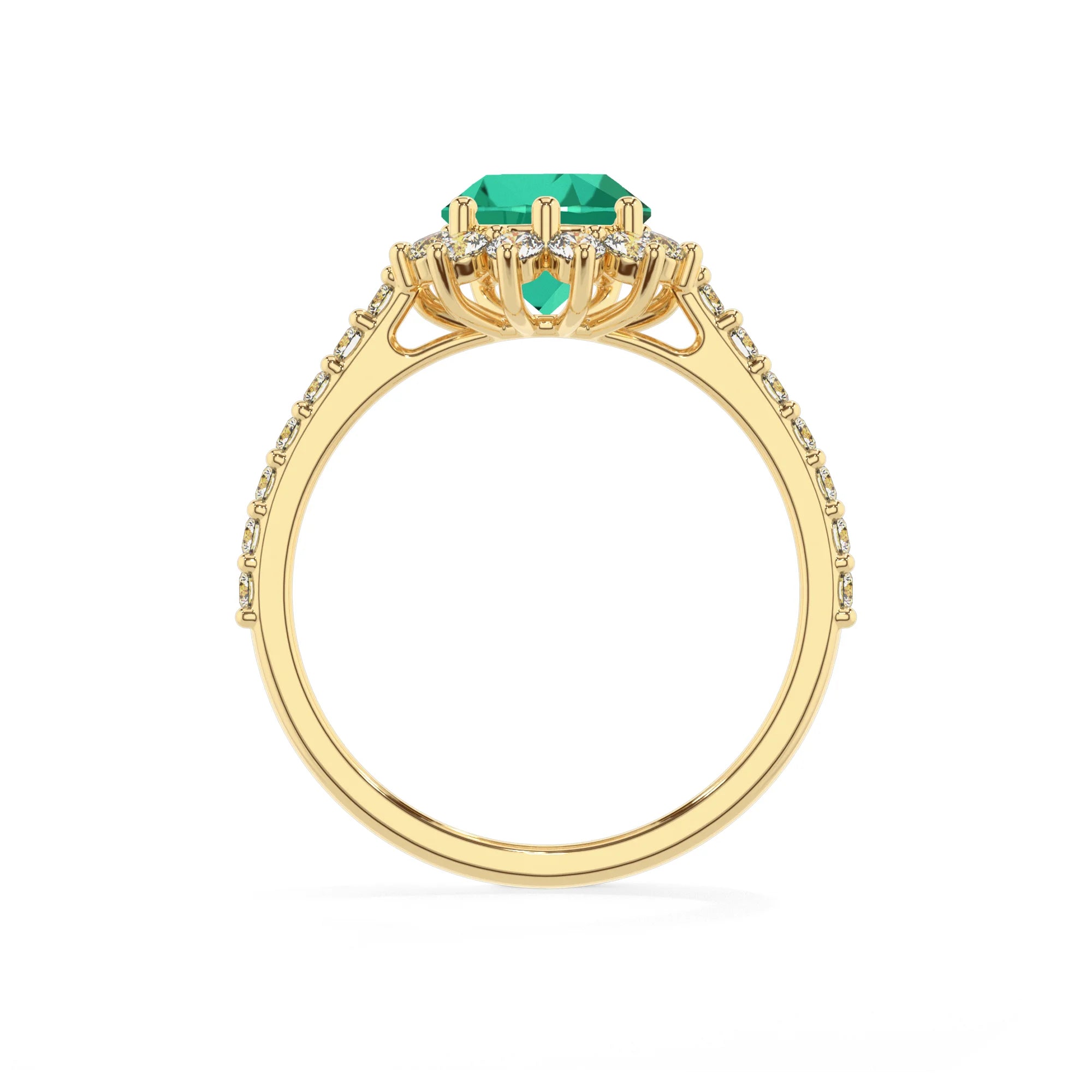 lab grown emerald pear solitaire rings in yellow gold 