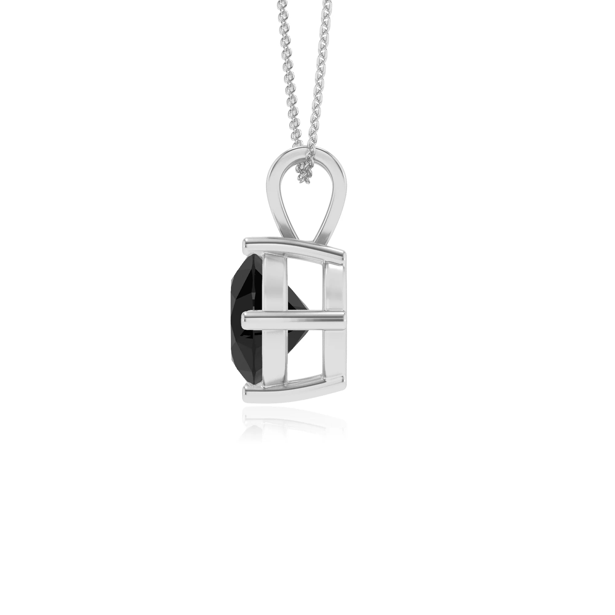 natural black-onyx round solitaire v-bale necklaces in platinum 