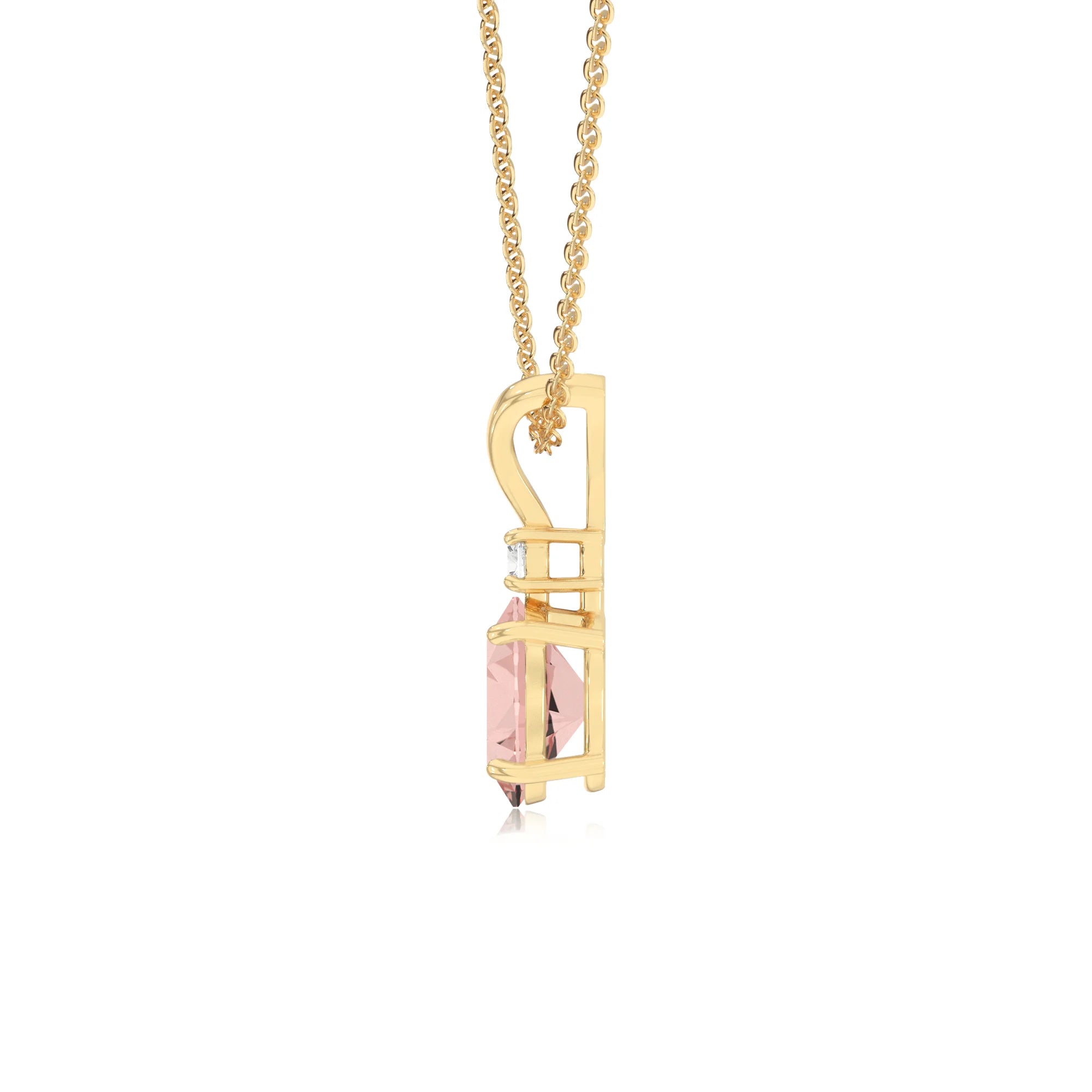 lab grown morganite oval solitaire v-bale necklaces in yellow gold 