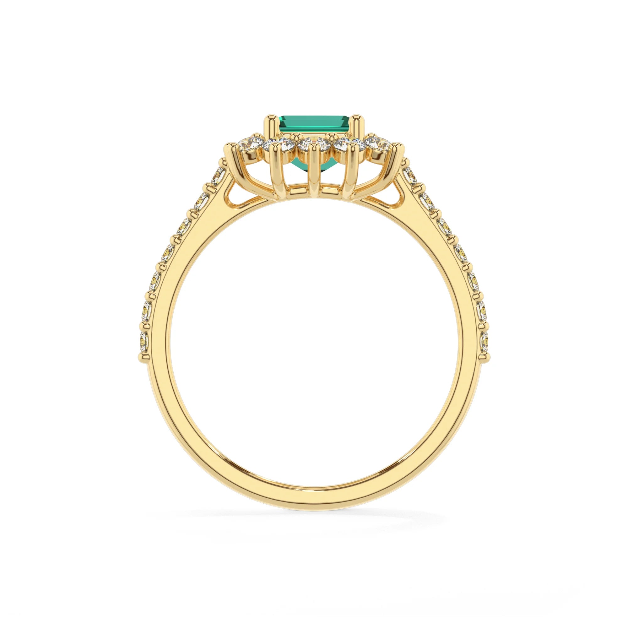 lab grown emerald octogon cut solitaire rings in yellow gold 