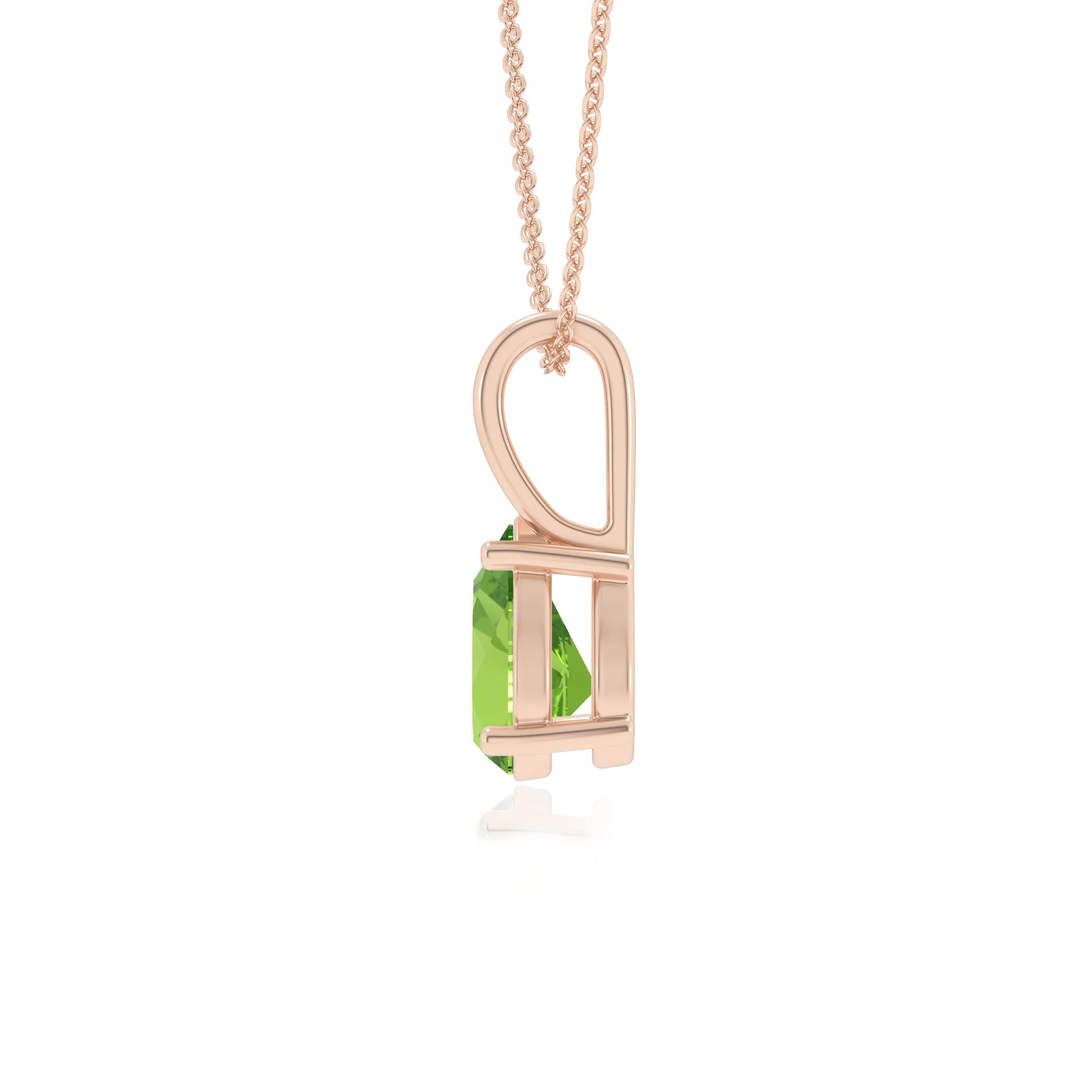 natural peridot pear solitaire necklaces in rose gold 