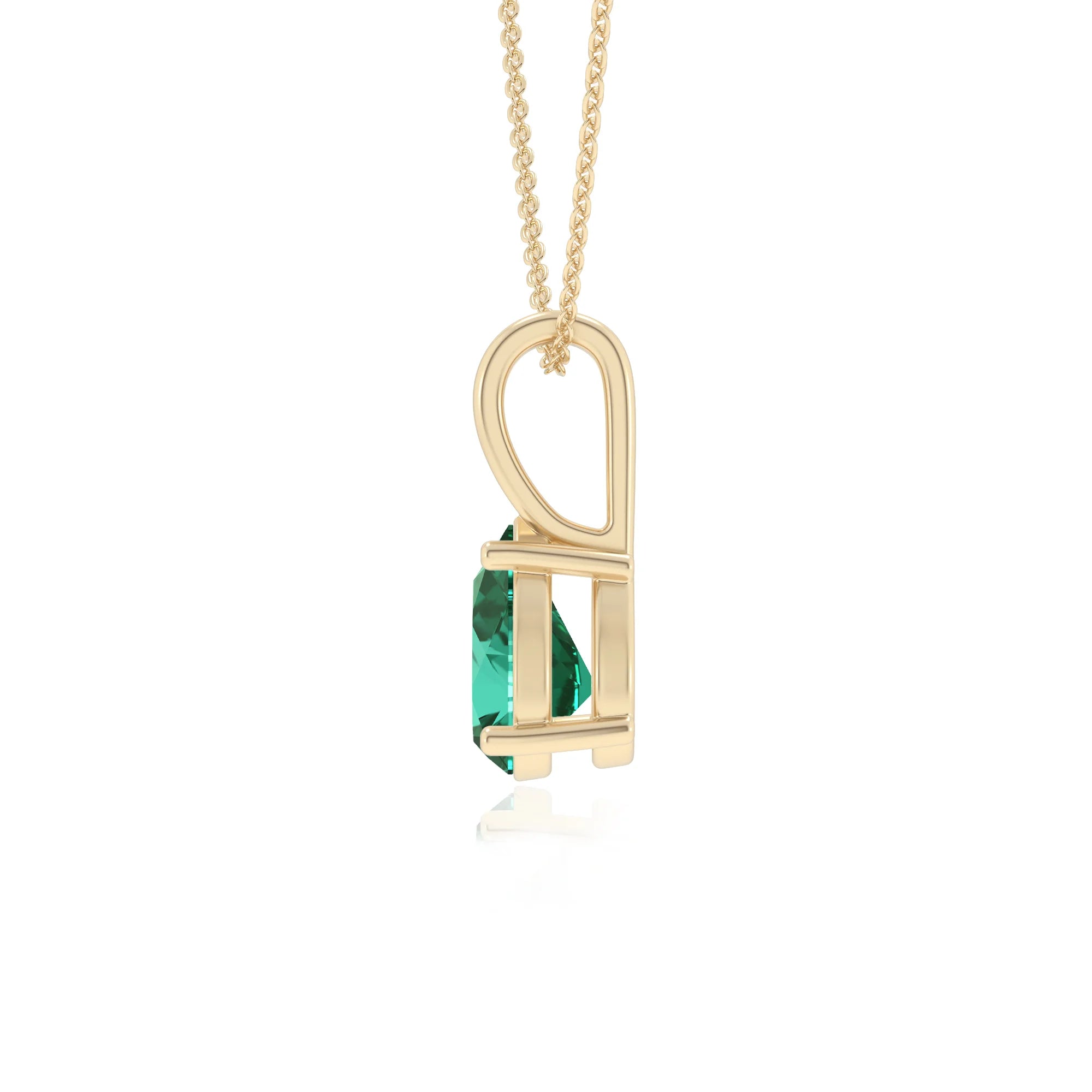 lab grown emerald pear solitaire necklaces in yellow gold 