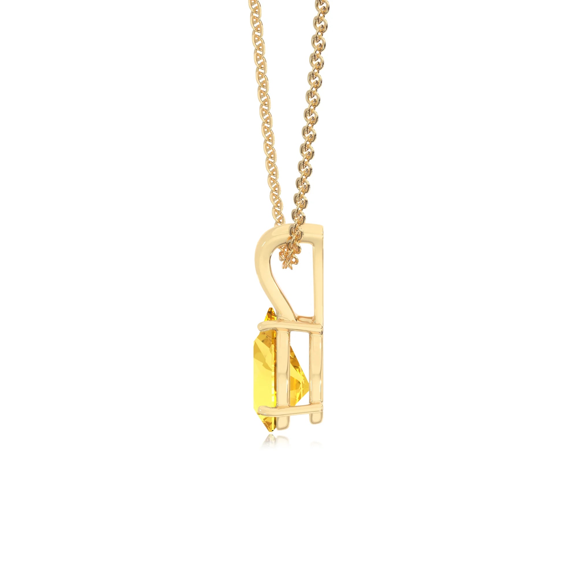 lab grown yellow-sapphire pear solitaire v-bale necklaces in yellow gold 