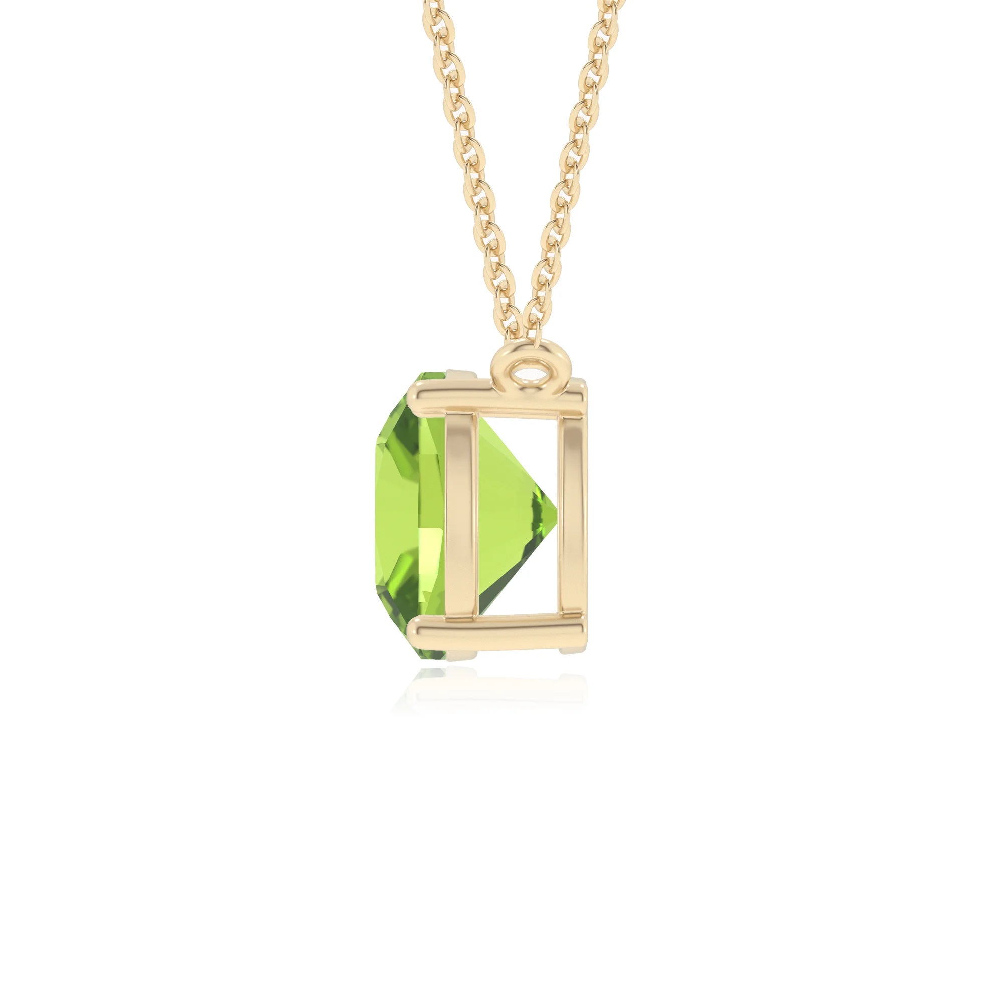 natural peridot cushion solitaire necklaces in yellow gold 