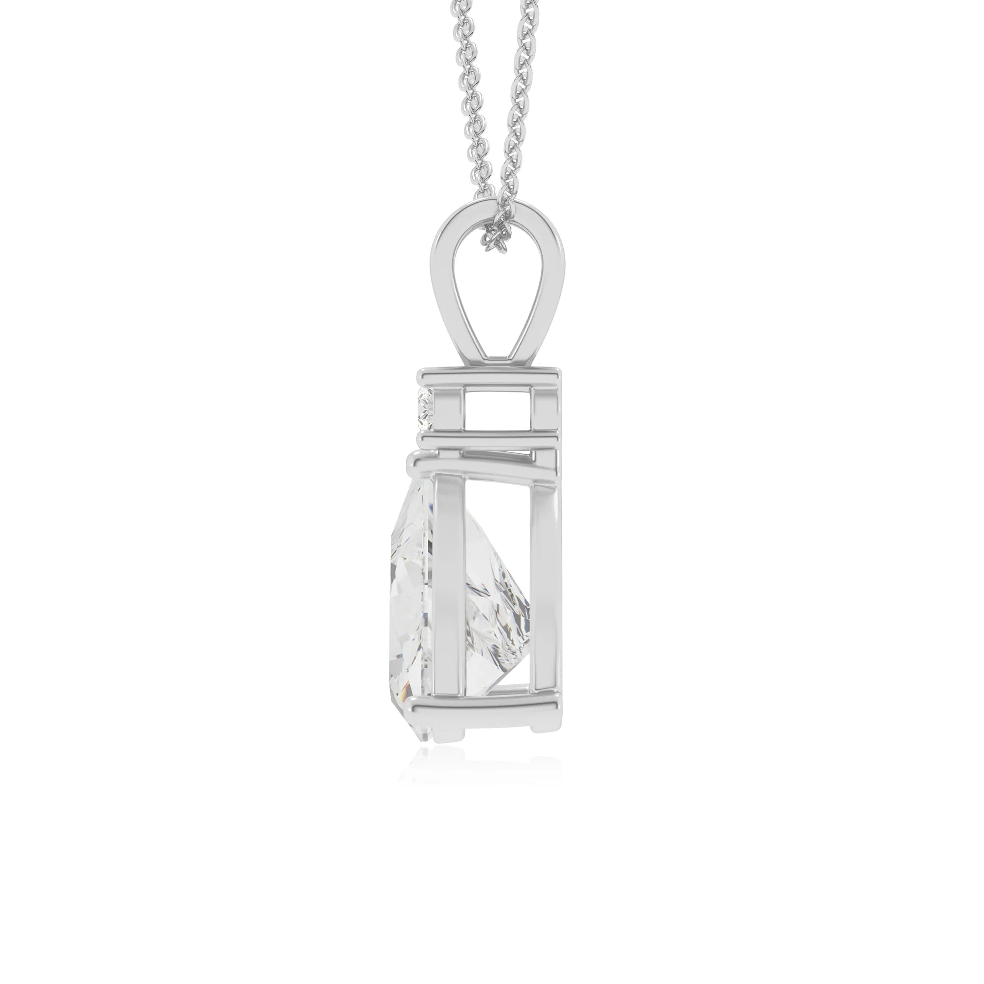 lab grown moissanite trillion solitaire v-bale necklaces in platinum 