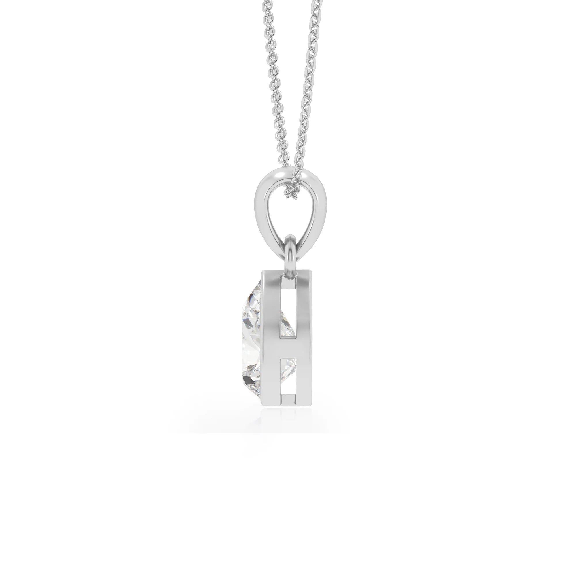 lab grown moissanite pear solitaire necklaces in platinum 