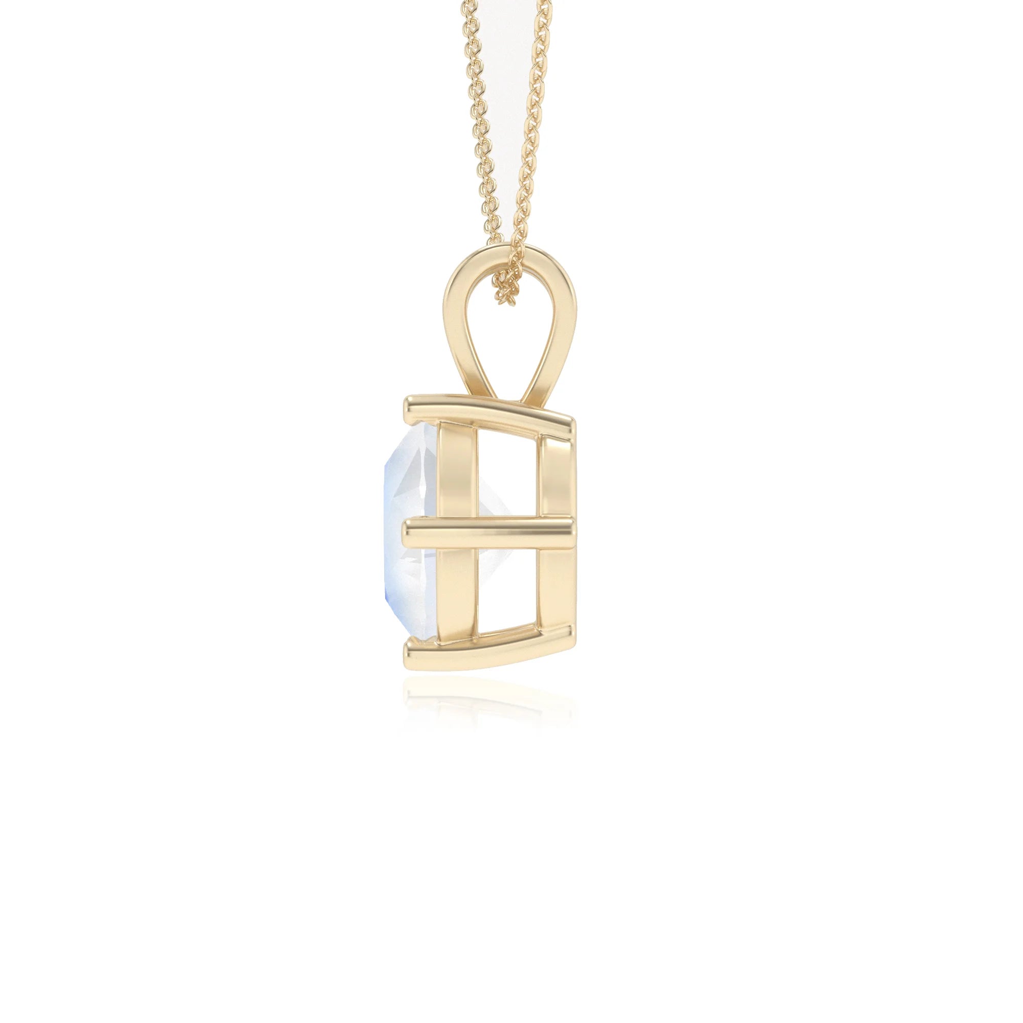 natural rainbow-moonstone round solitaire v-bale necklaces in yellow gold 