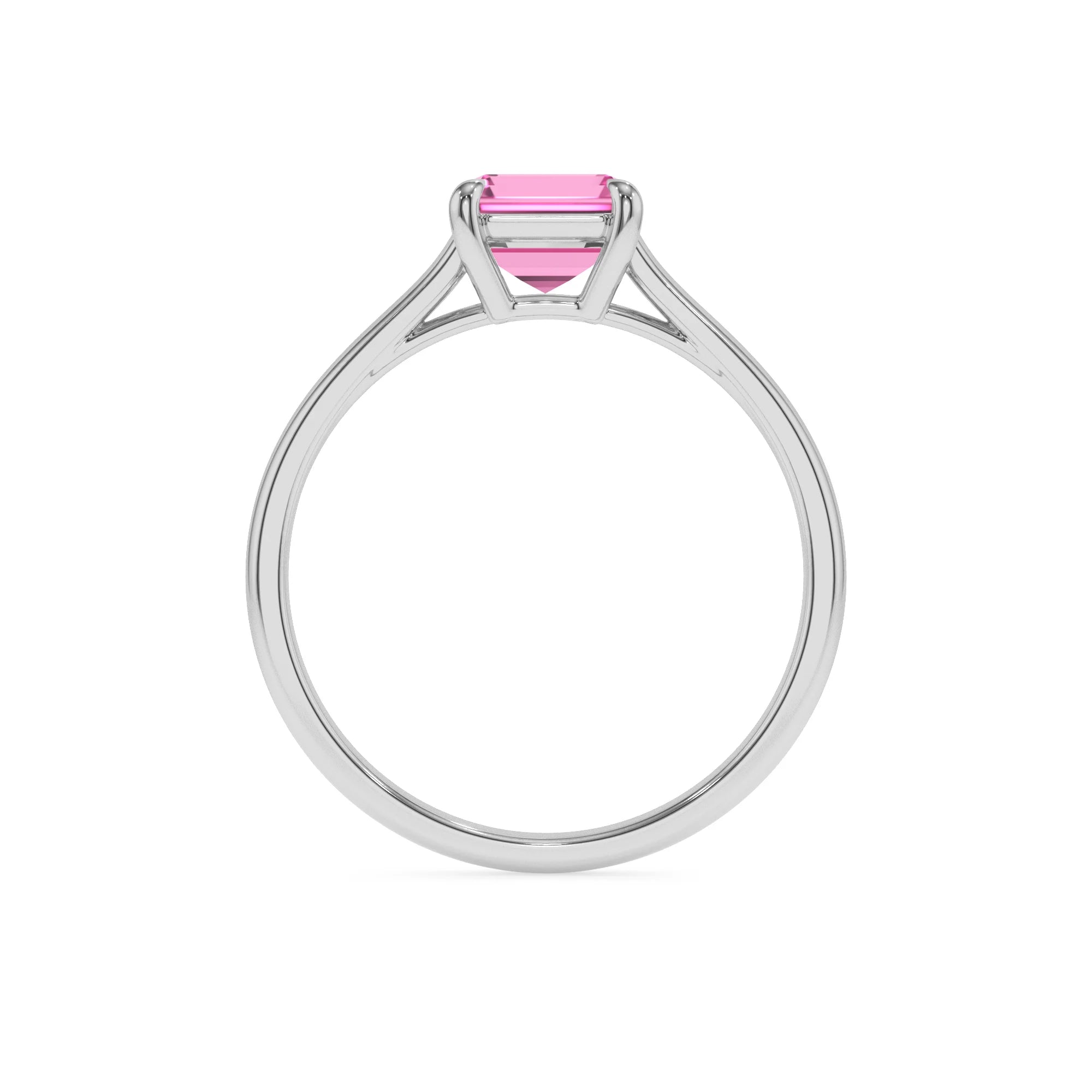 lab grown pink-sapphire emerald cut solitaire rings in sterling silver 