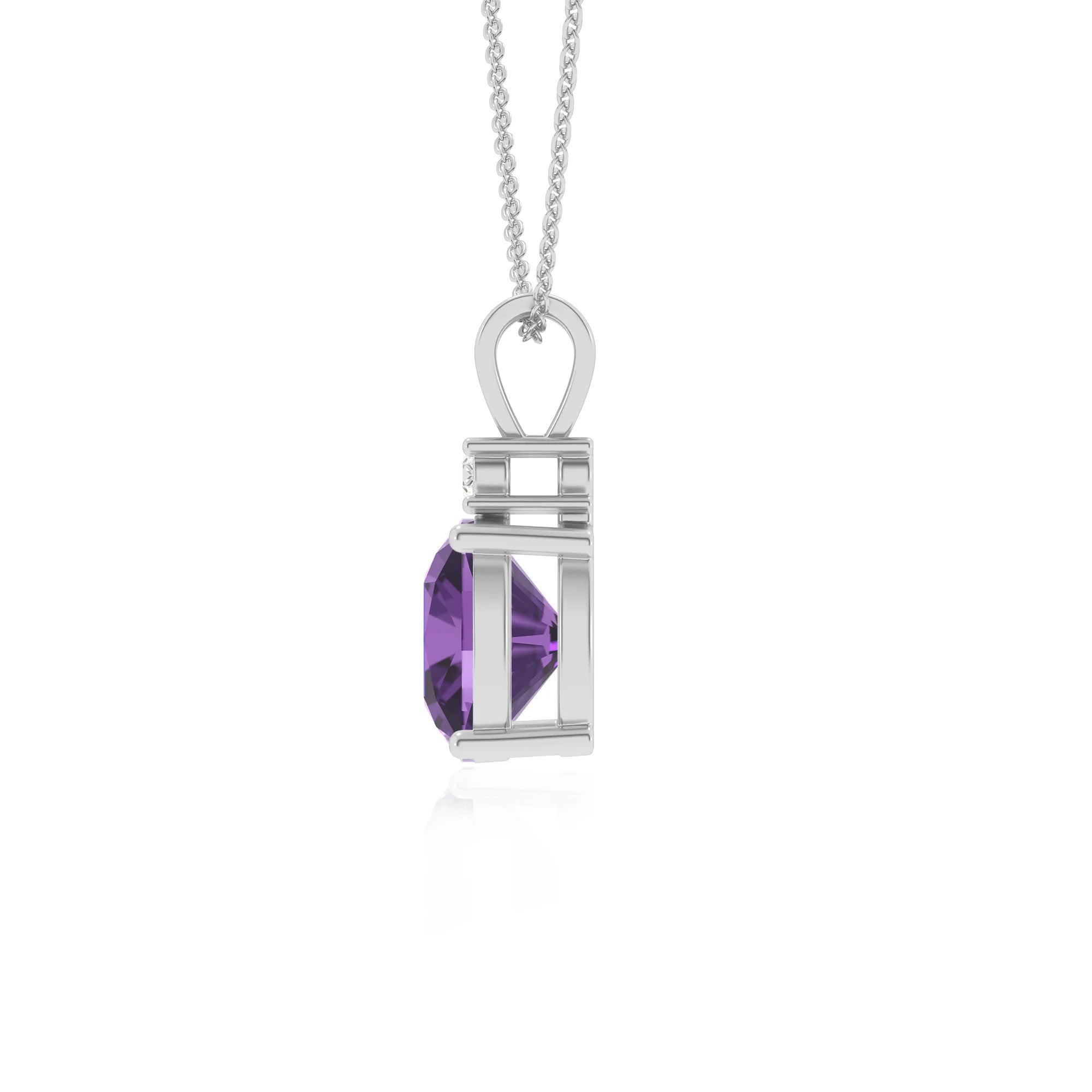 lab grown amethyst cushion solitaire v-bale necklaces in platinum 