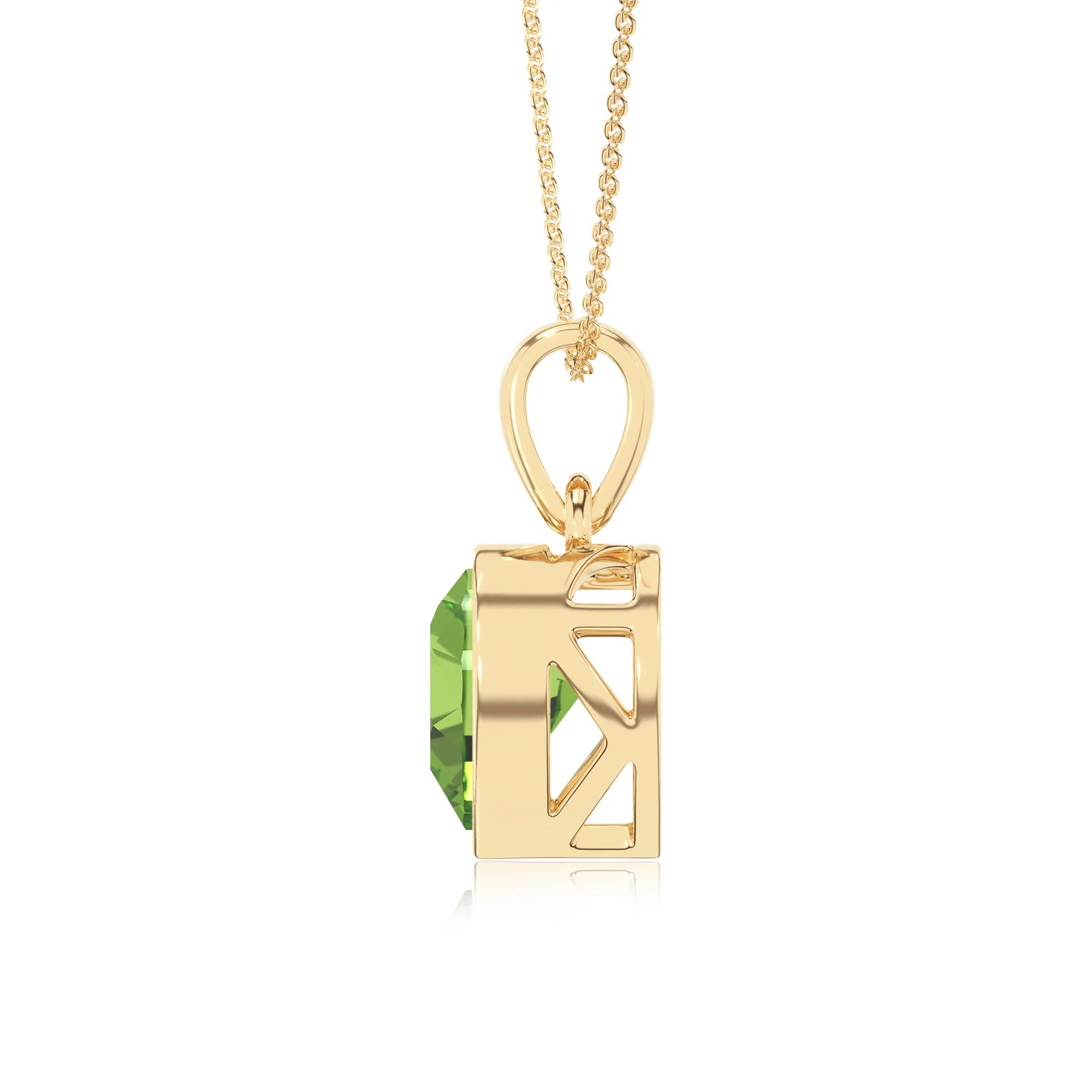 natural peridot heart solitaire necklaces in yellow gold 
