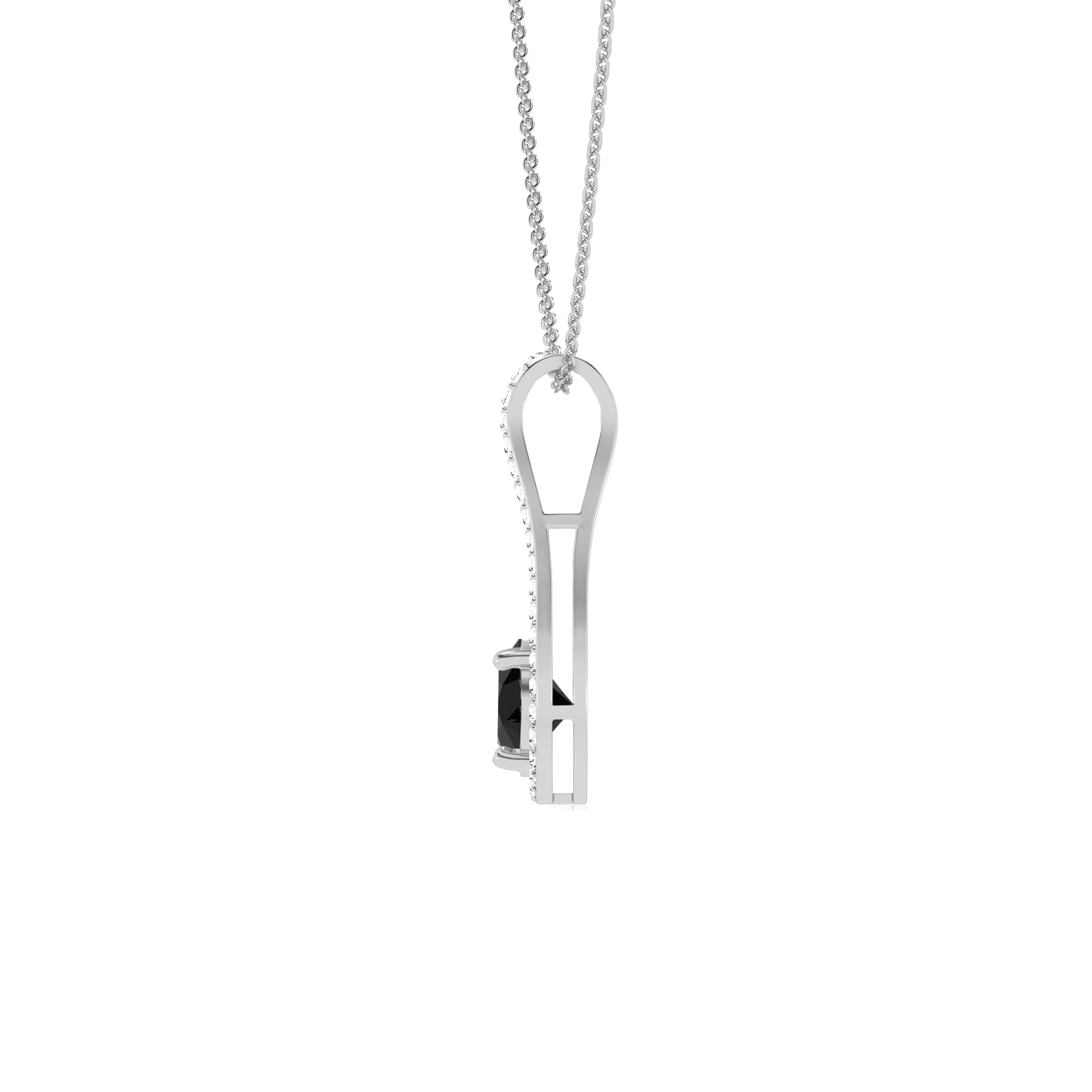natural black-onyx round solitaire v-bale necklaces in sterling silver 