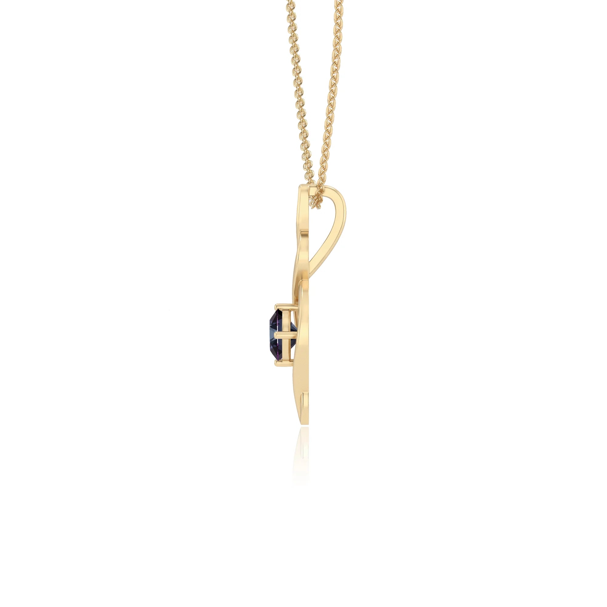 lab grown alexandrite round solitaire necklaces in yellow gold 