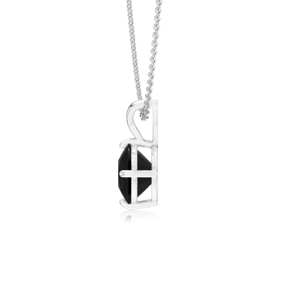 natural black-onyx cushion solitaire v-bale necklaces in platinum 