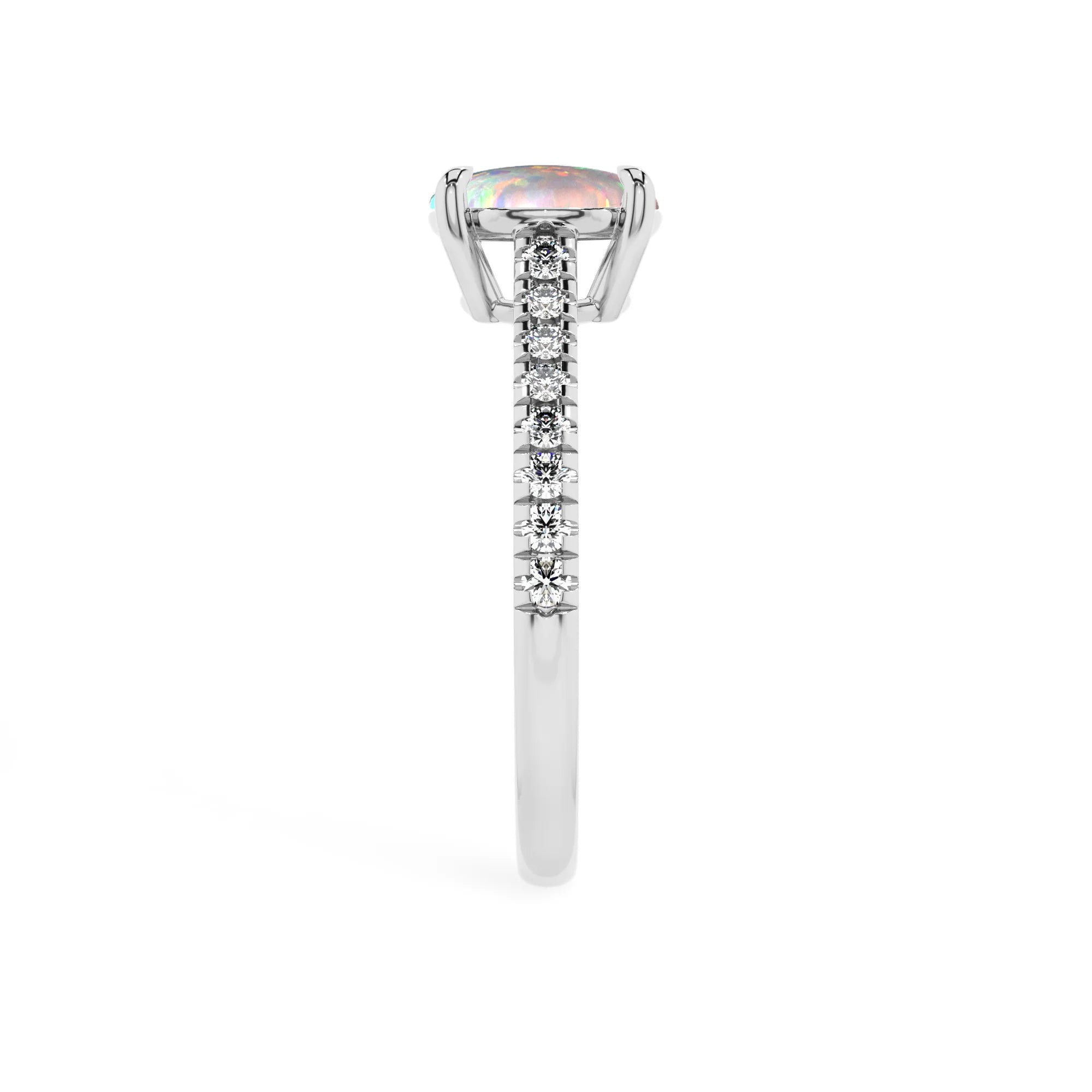 lab grown opal round half eternity solitaire engagement rings in platinum 
