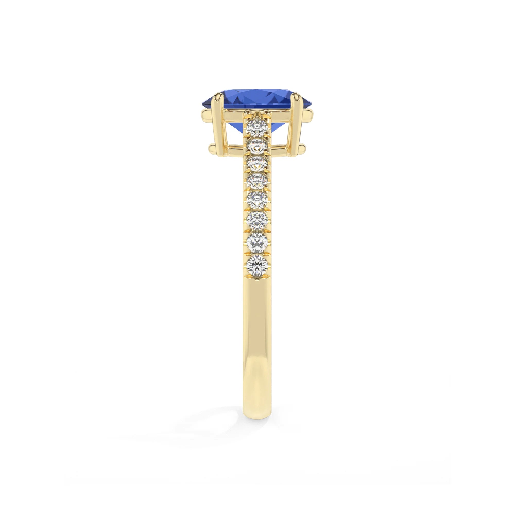 lab grown blue-sapphire oval half eternity solitaire engagement rings in yellow gold 