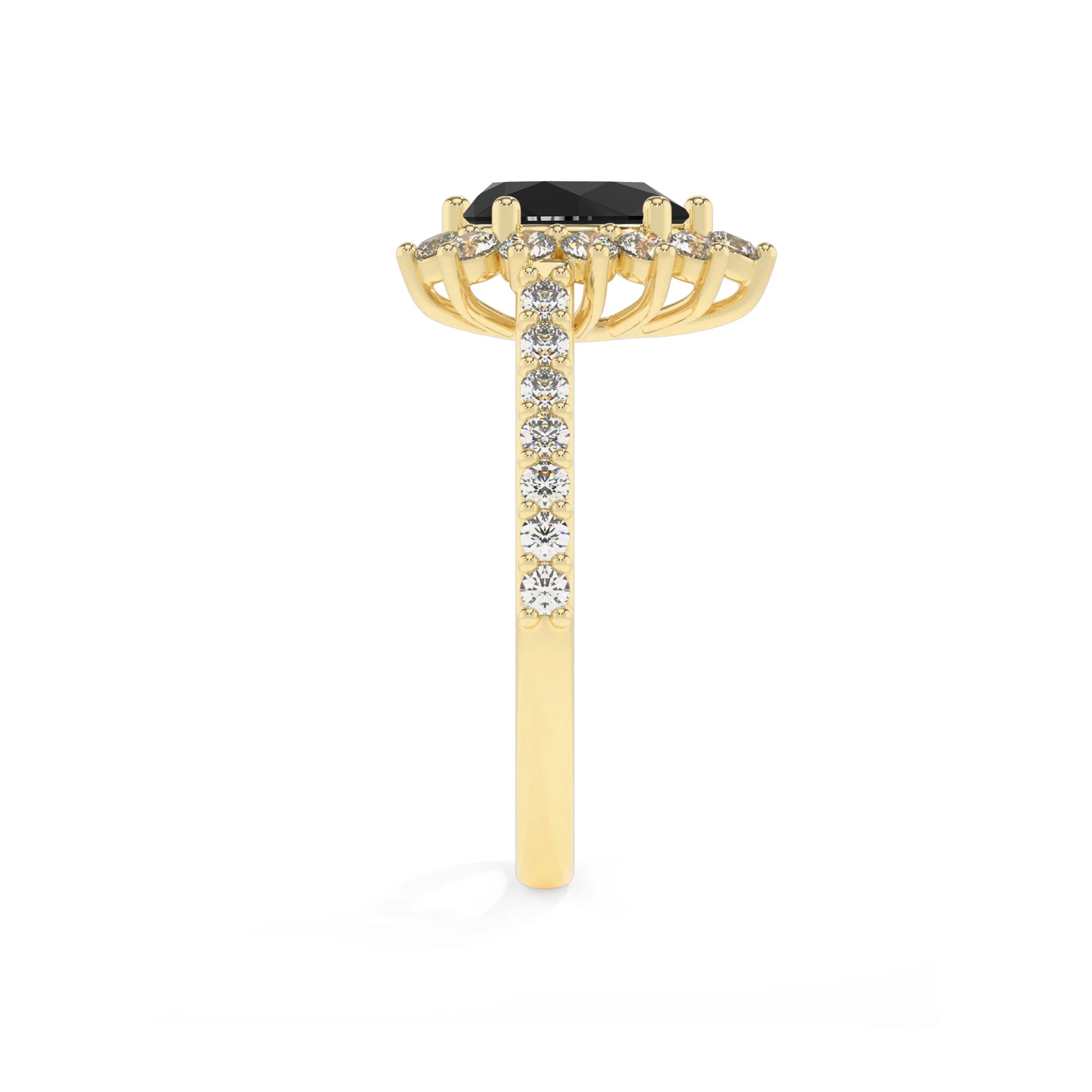 natural black-onyx pear solitaire rings in yellow gold 