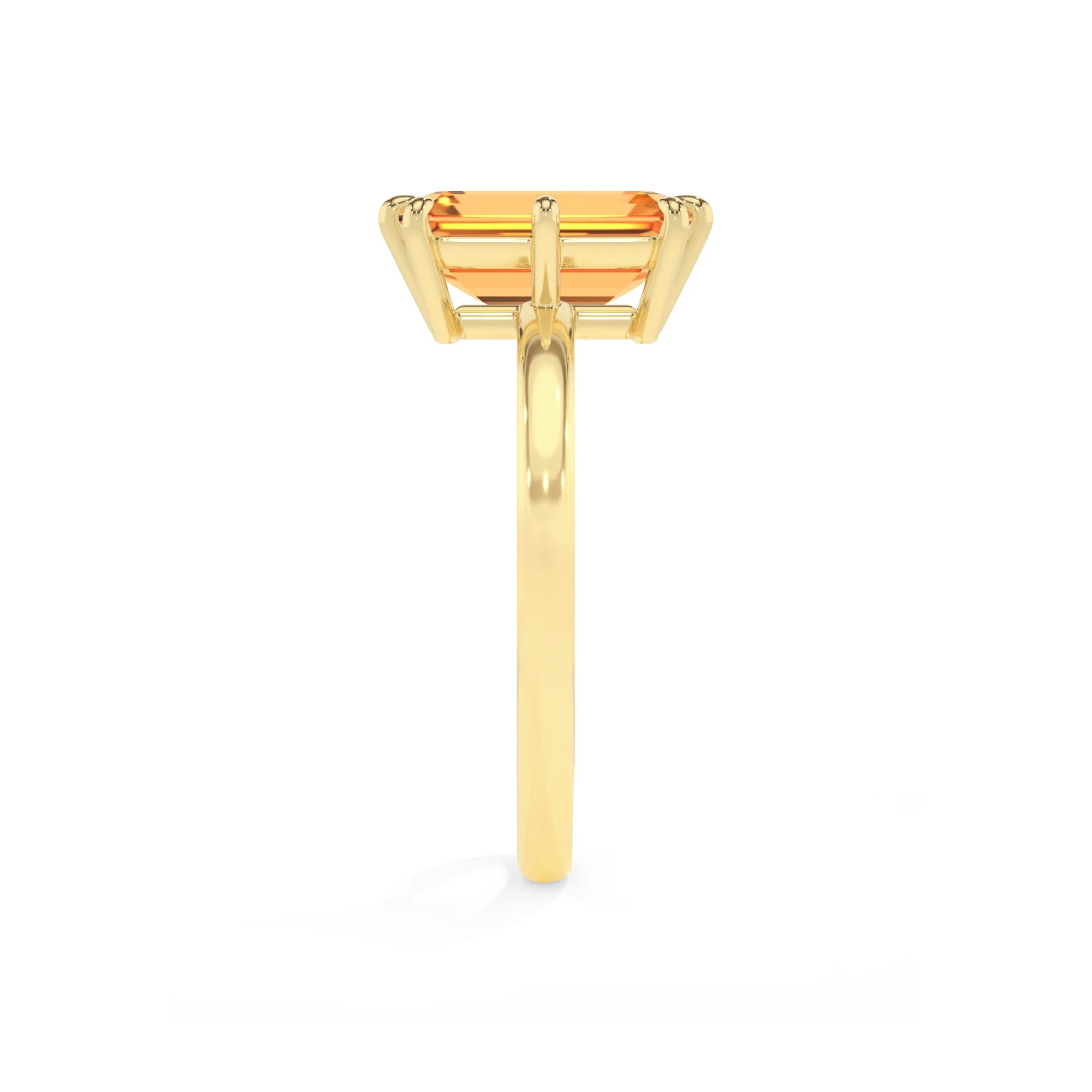 lab grown citrine emerald cut solitaire rings in yellow gold 