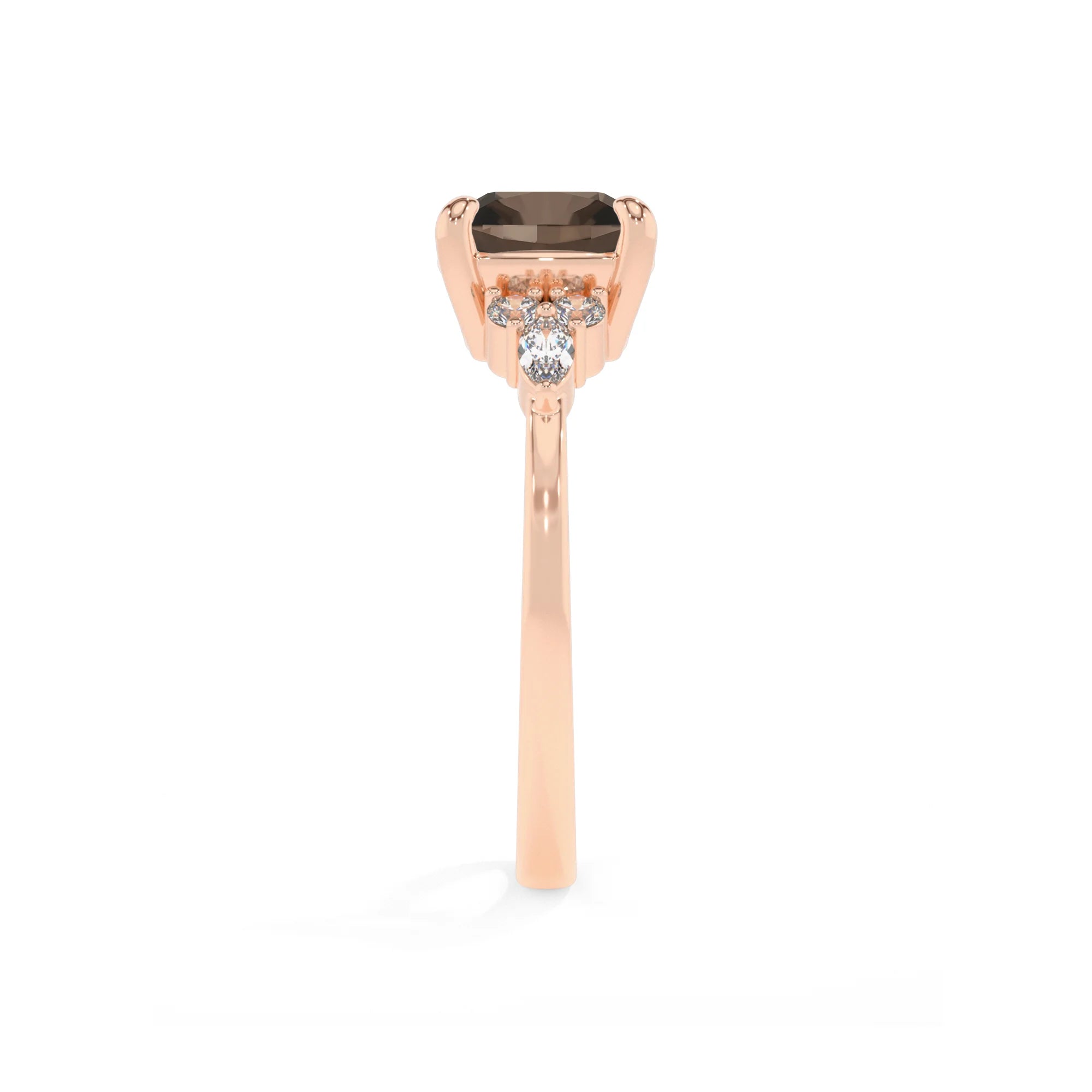 natural smoky-quartz cushion solitaire rings in rose gold 