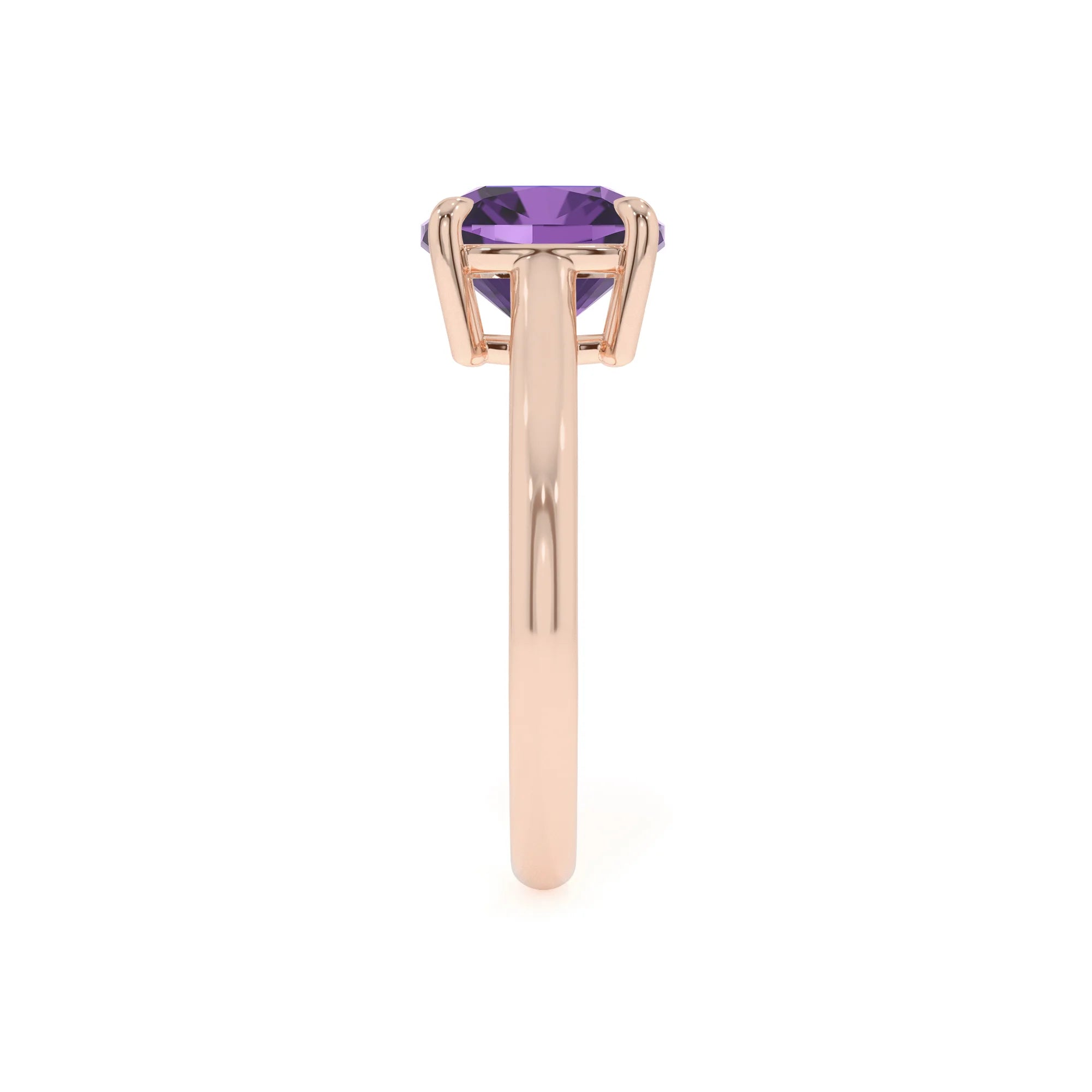 lab grown amethyst cushion solitaire rings in rose gold 