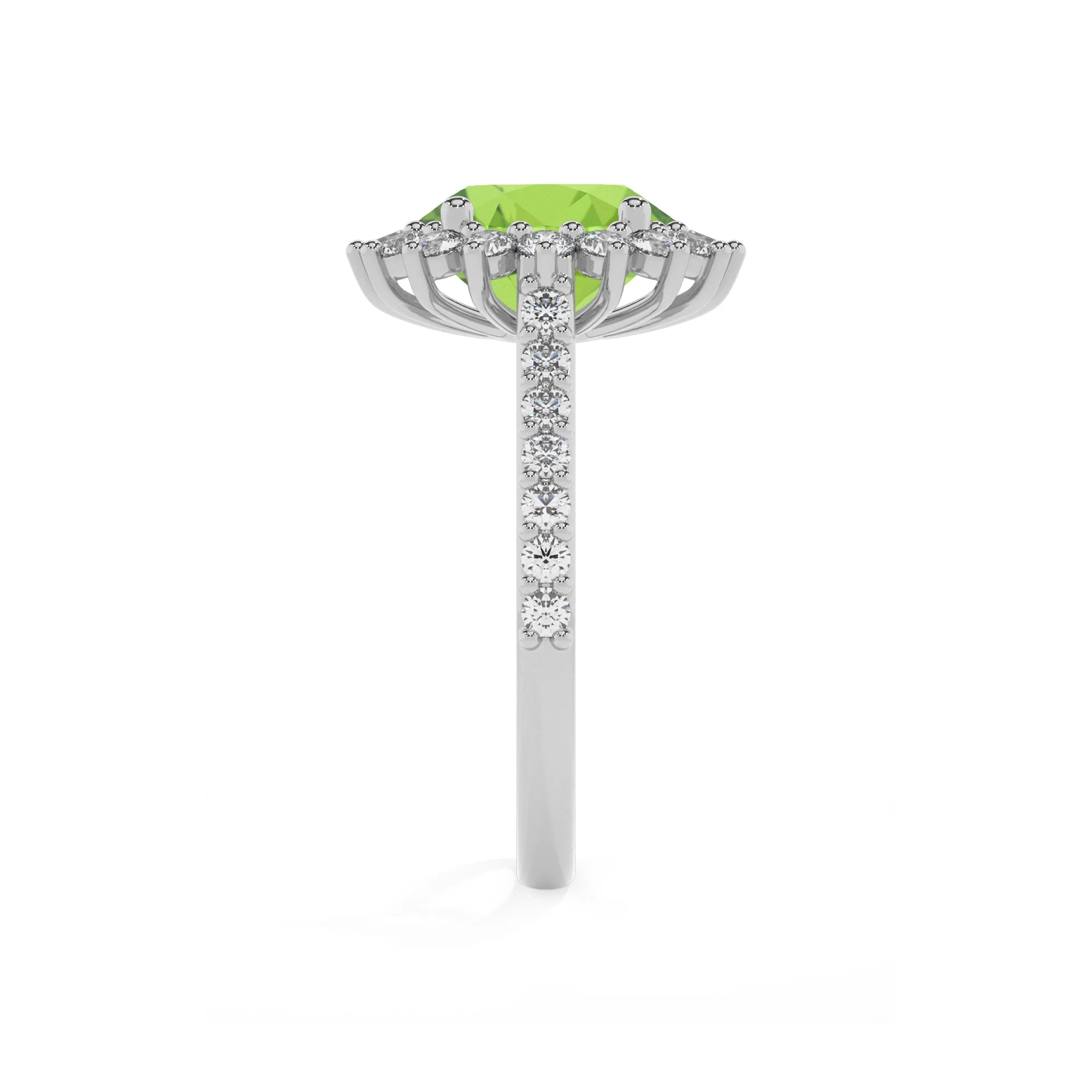 natural peridot round solitaire rings in white gold 
