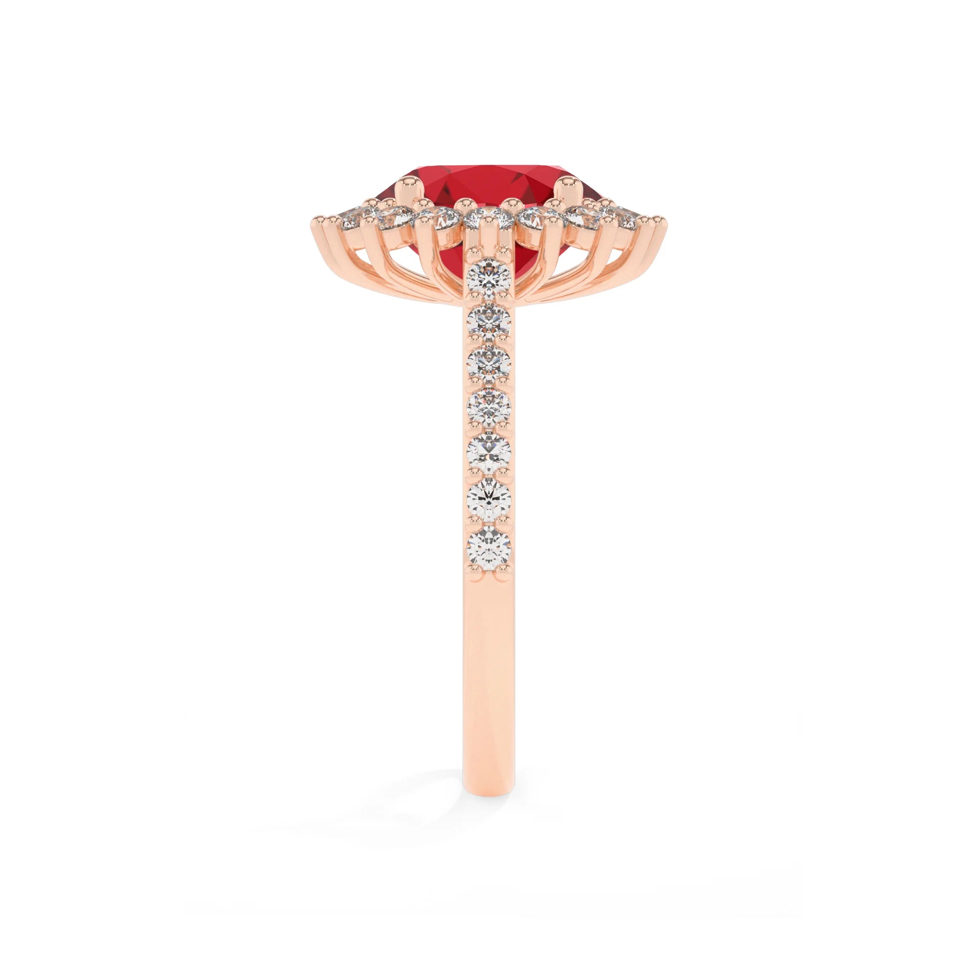 lab grown ruby round solitaire rings in rose gold 
