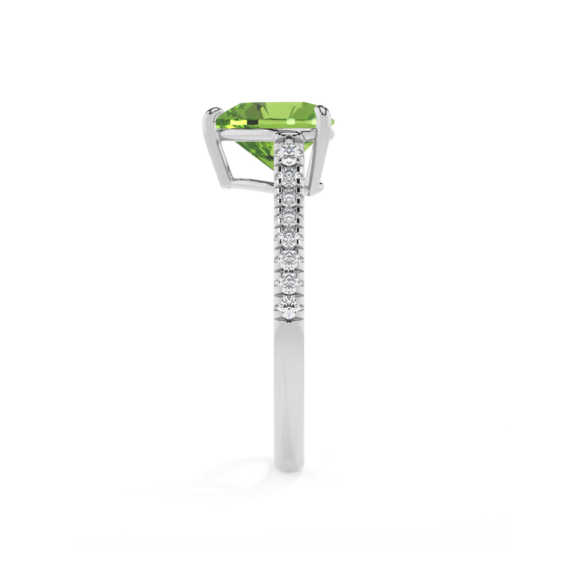 natural peridot heart half eternity solitaire engagement rings in platinum 
