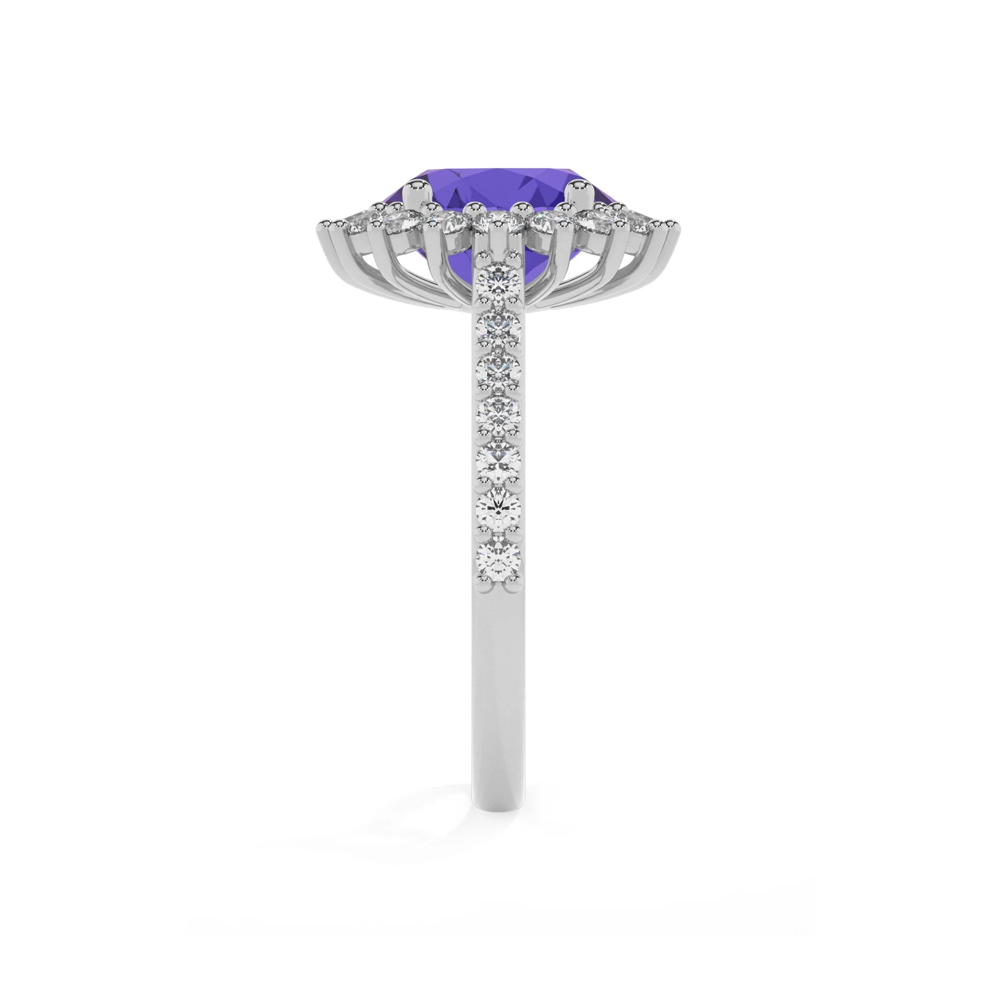 lab grown tanzanite round solitaire rings in white gold 