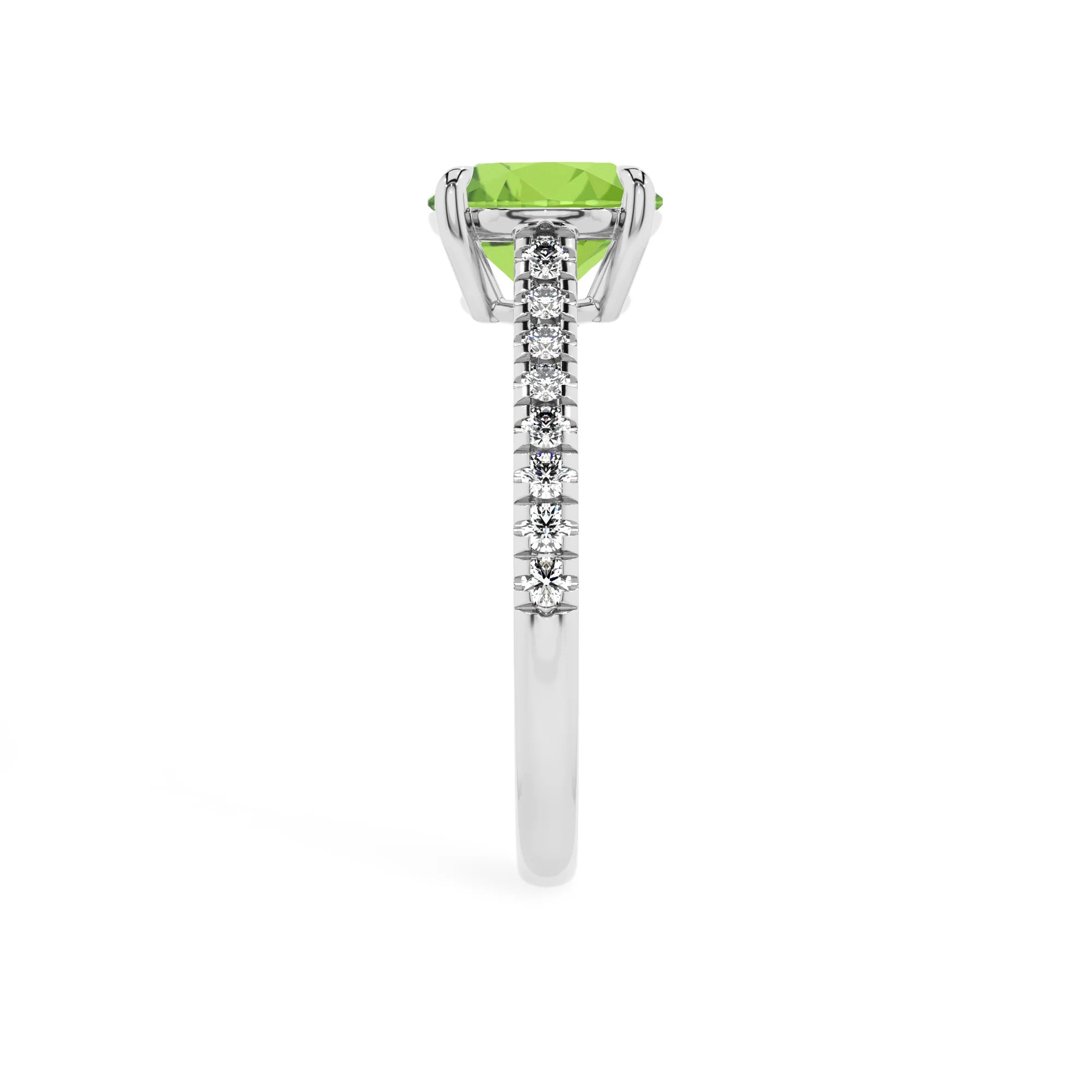 natural peridot round half eternity solitaire engagement rings in platinum 