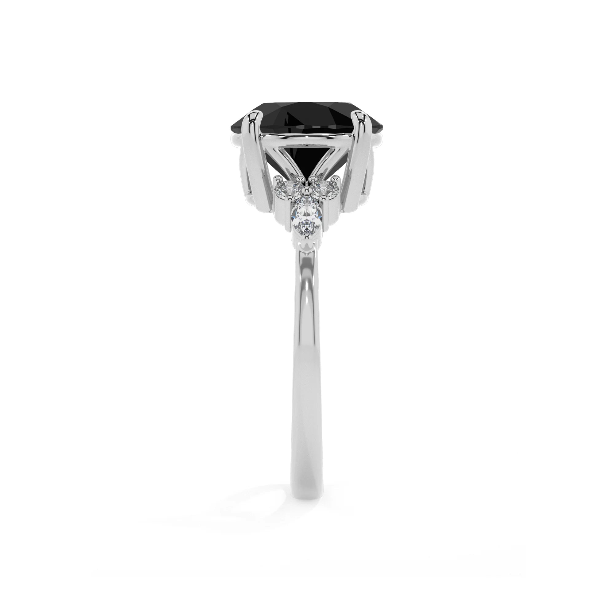 natural black-onyx round solitaire rings in white gold 
