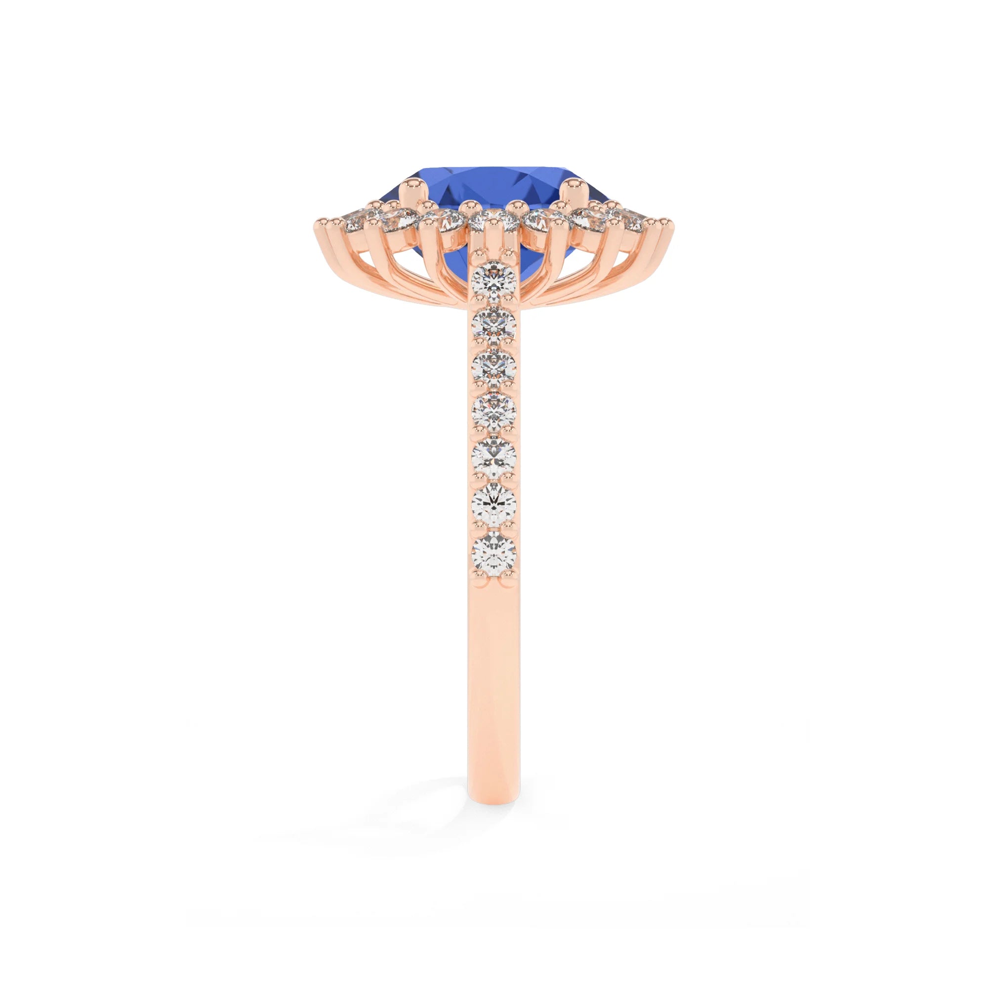 lab grown blue-sapphire round solitaire rings in rose gold 