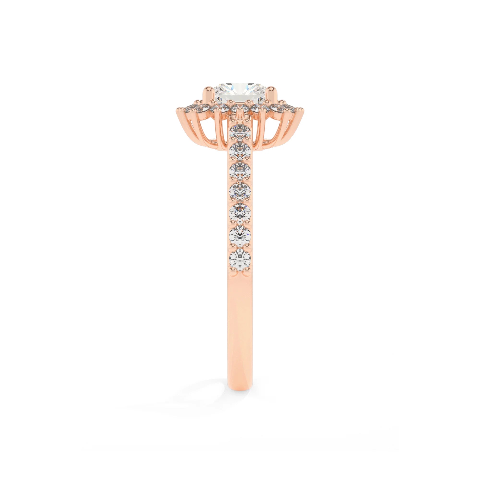 lab grown moissanite cushion solitaire rings in rose gold 
