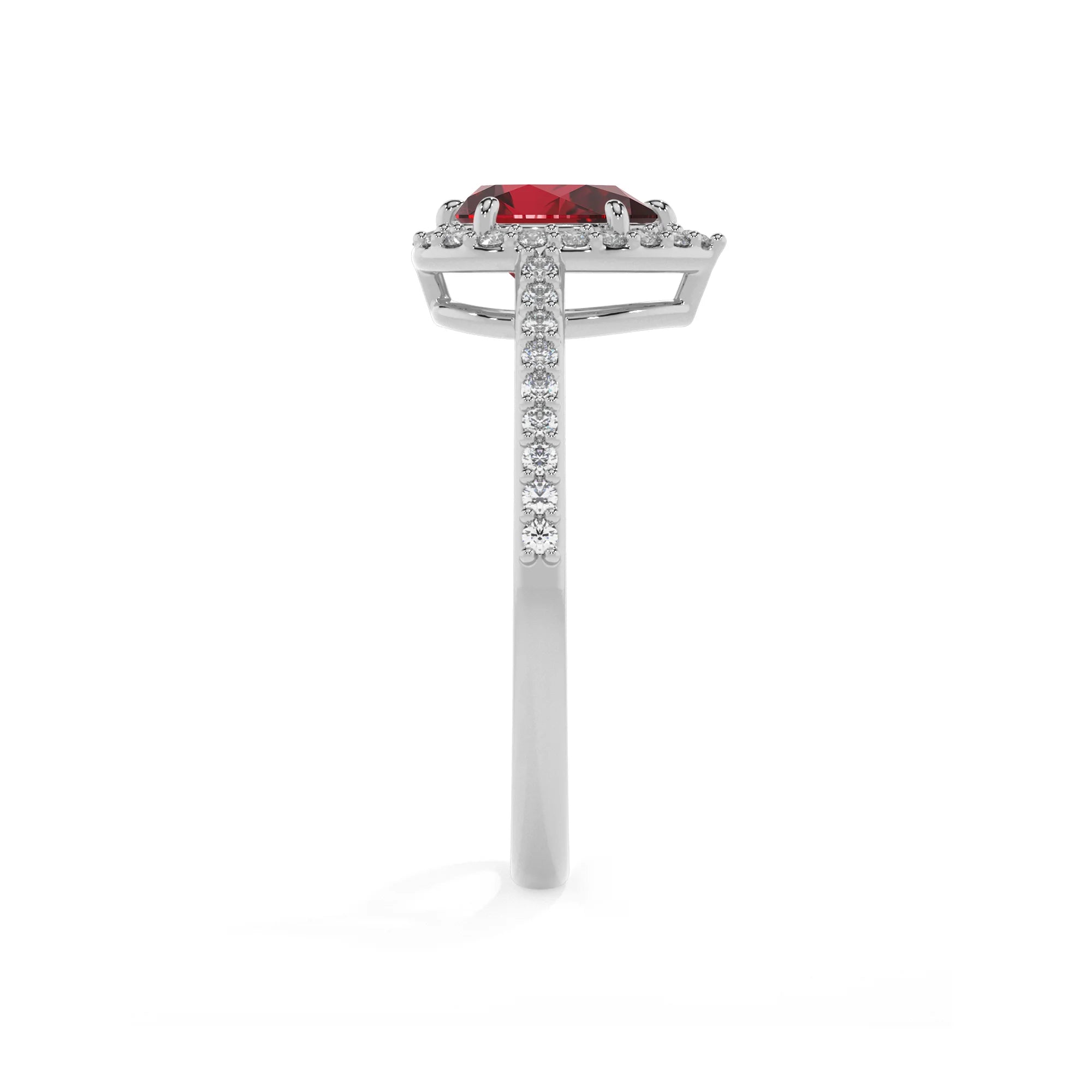 lab grown ruby pear solitaire rings in platinum 