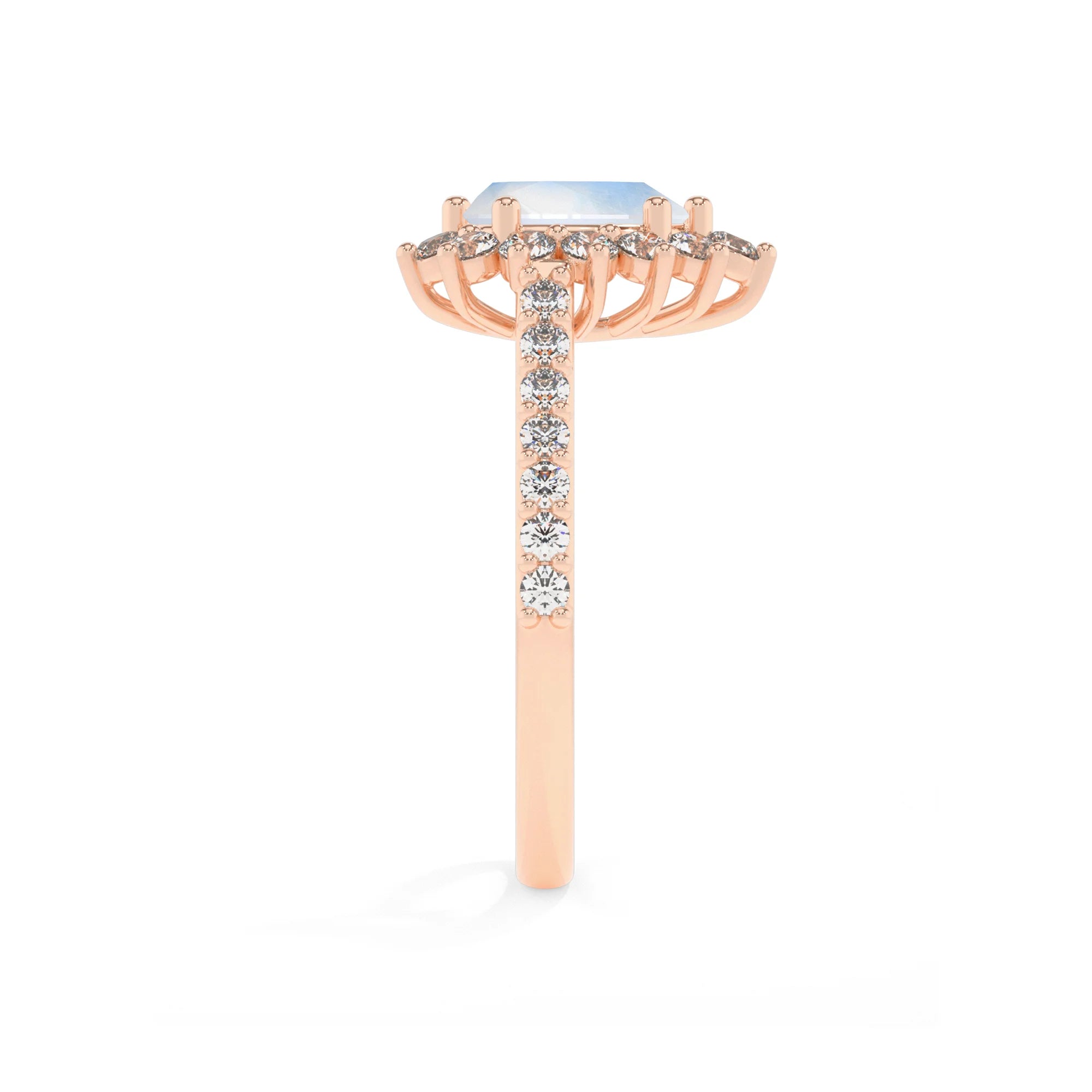 natural rainbow-moonstone pear solitaire rings in rose gold 