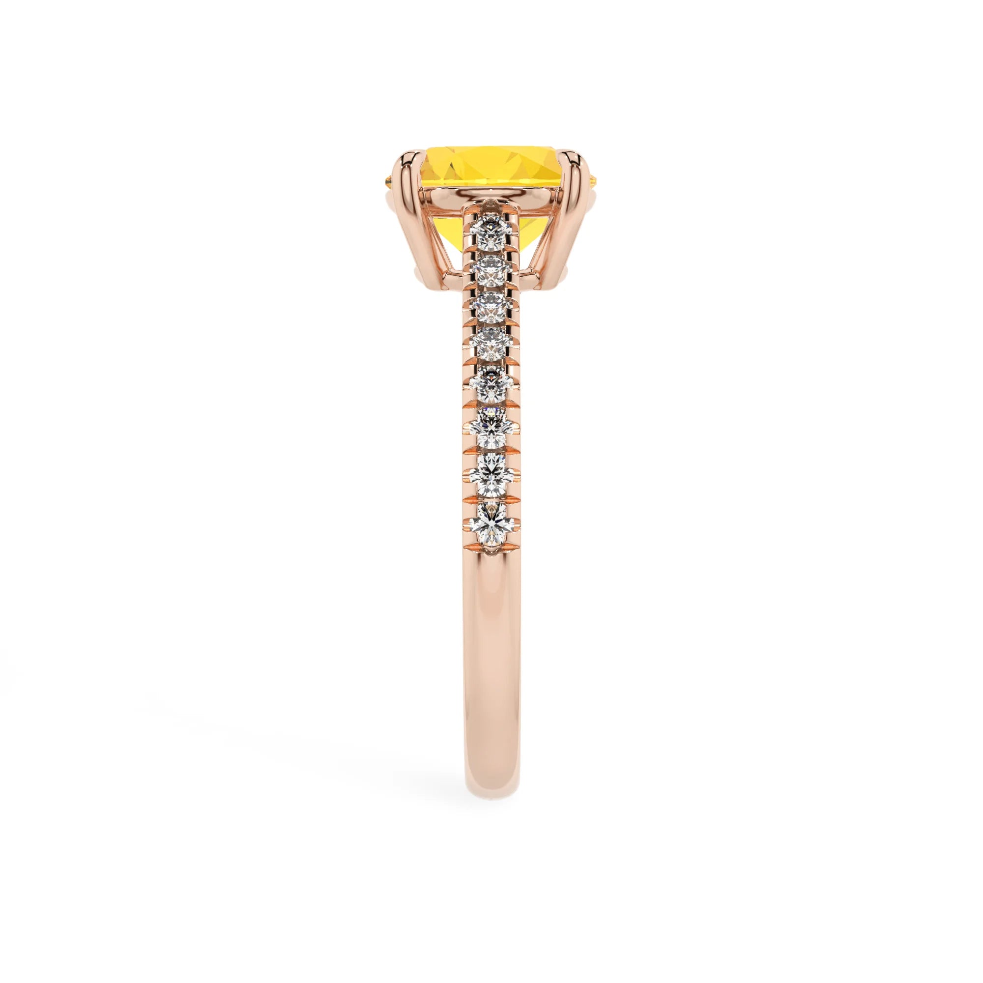 lab grown yellow-sapphire round half eternity solitaire engagement rings in rose gold 