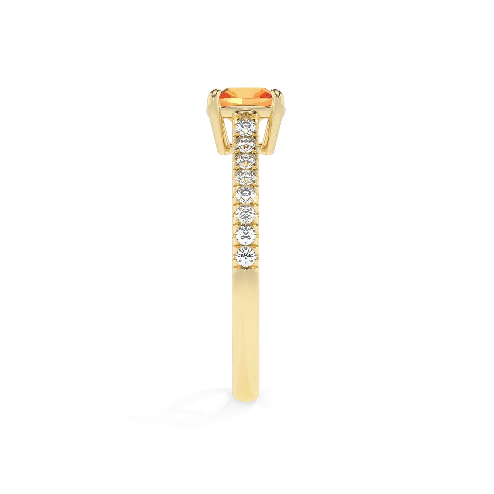 lab grown citrine cushion half eternity solitaire engagement rings in yellow gold 