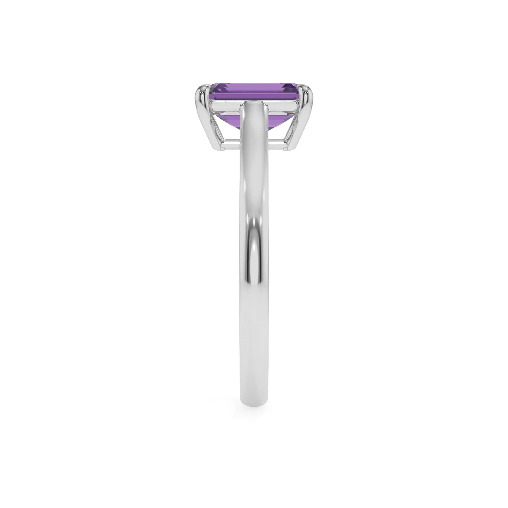 lab grown amethyst emerald cut solitaire rings in platinum 