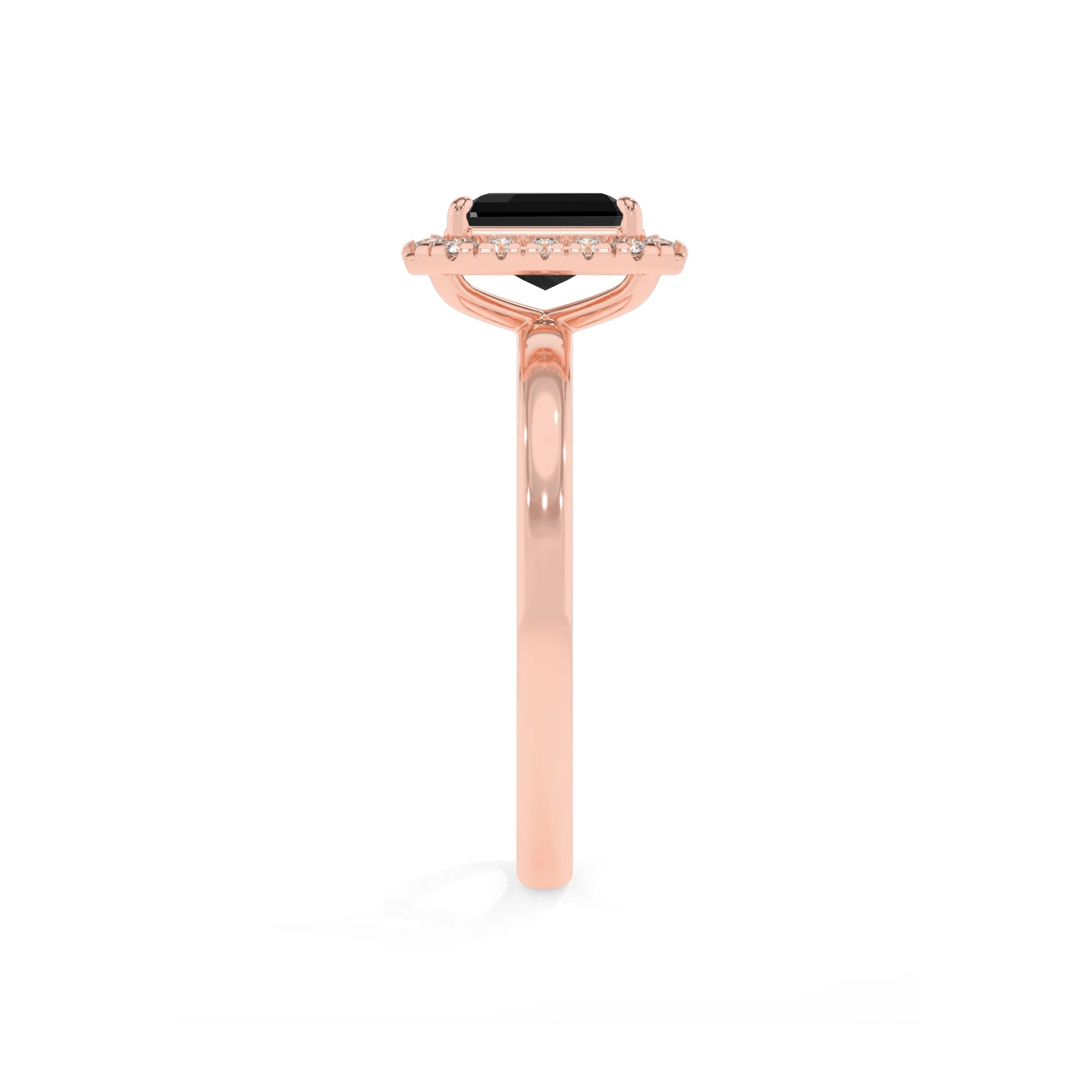 natural black-onyx emerald cut solitaire rings in rose gold 